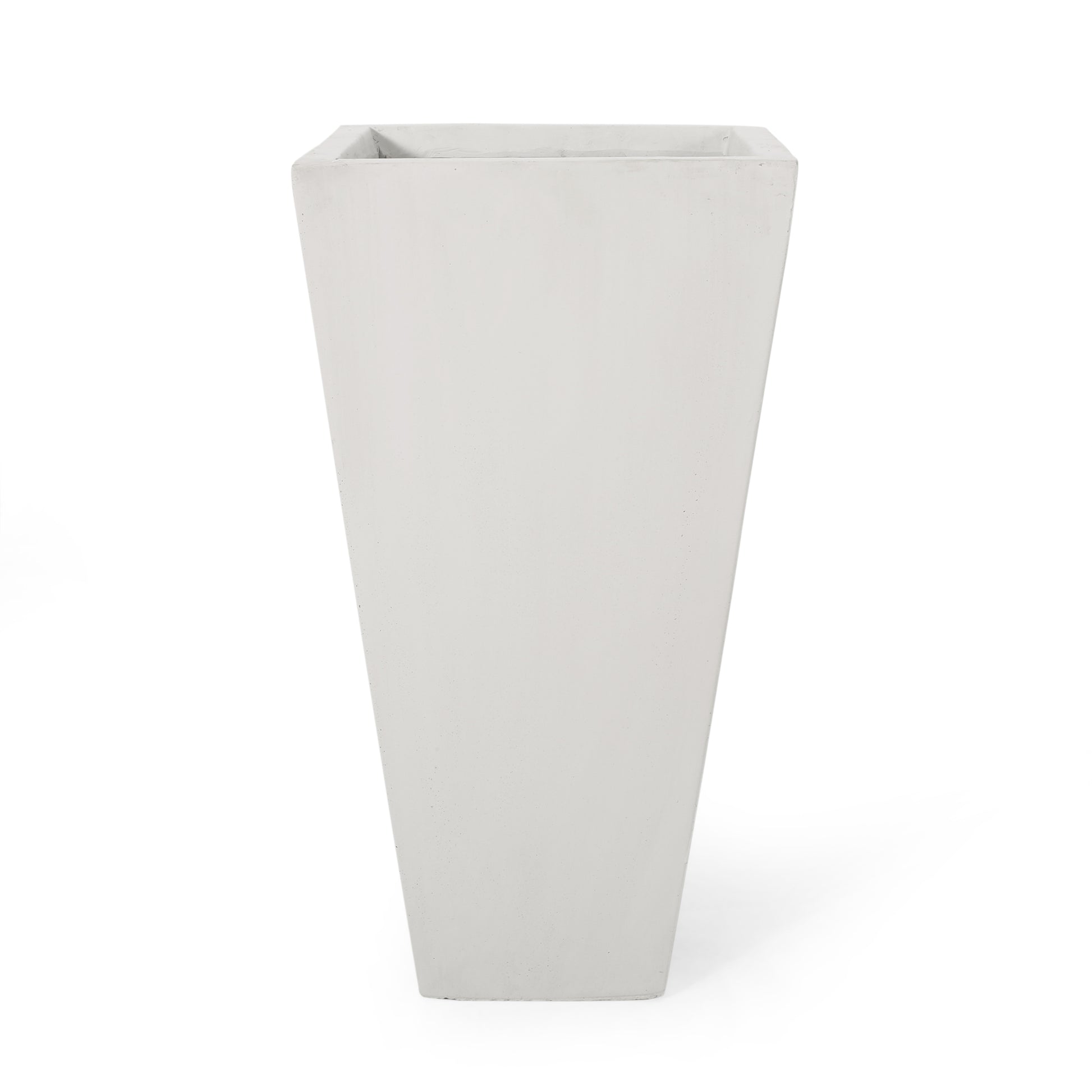 Tall tapered white concrete planter with a clean modern design