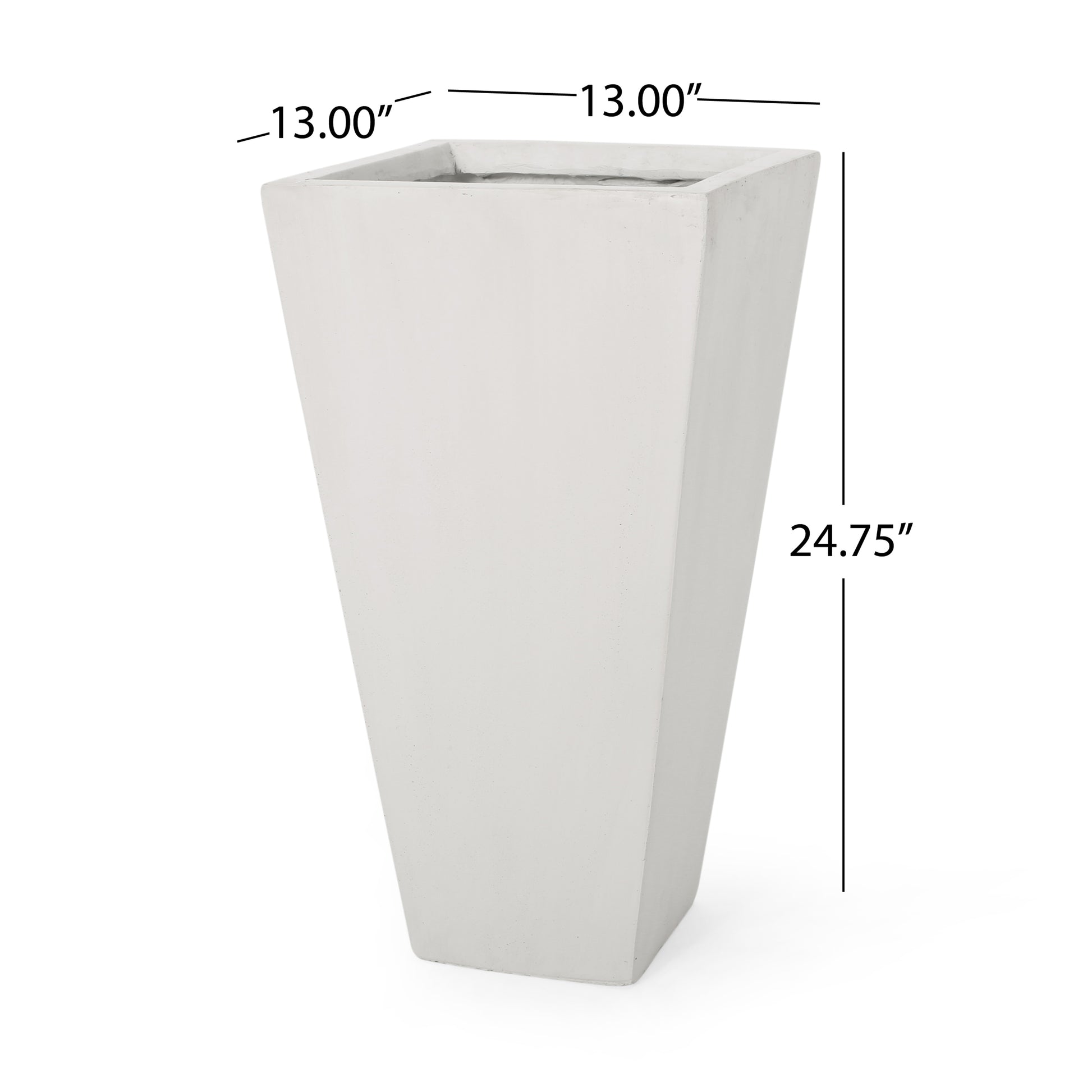 Tall white tapered concrete planter  inches high for modern outdoor spaces