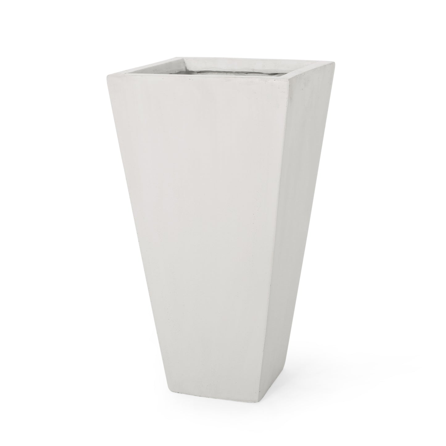 Tall concrete planter with a tapered square design and a textured finish