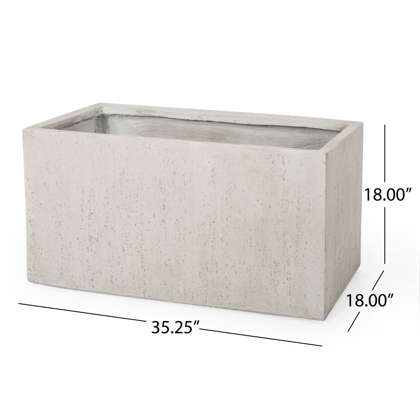 Rectangular concrete planter with textured finish and outdoor garden suitability
