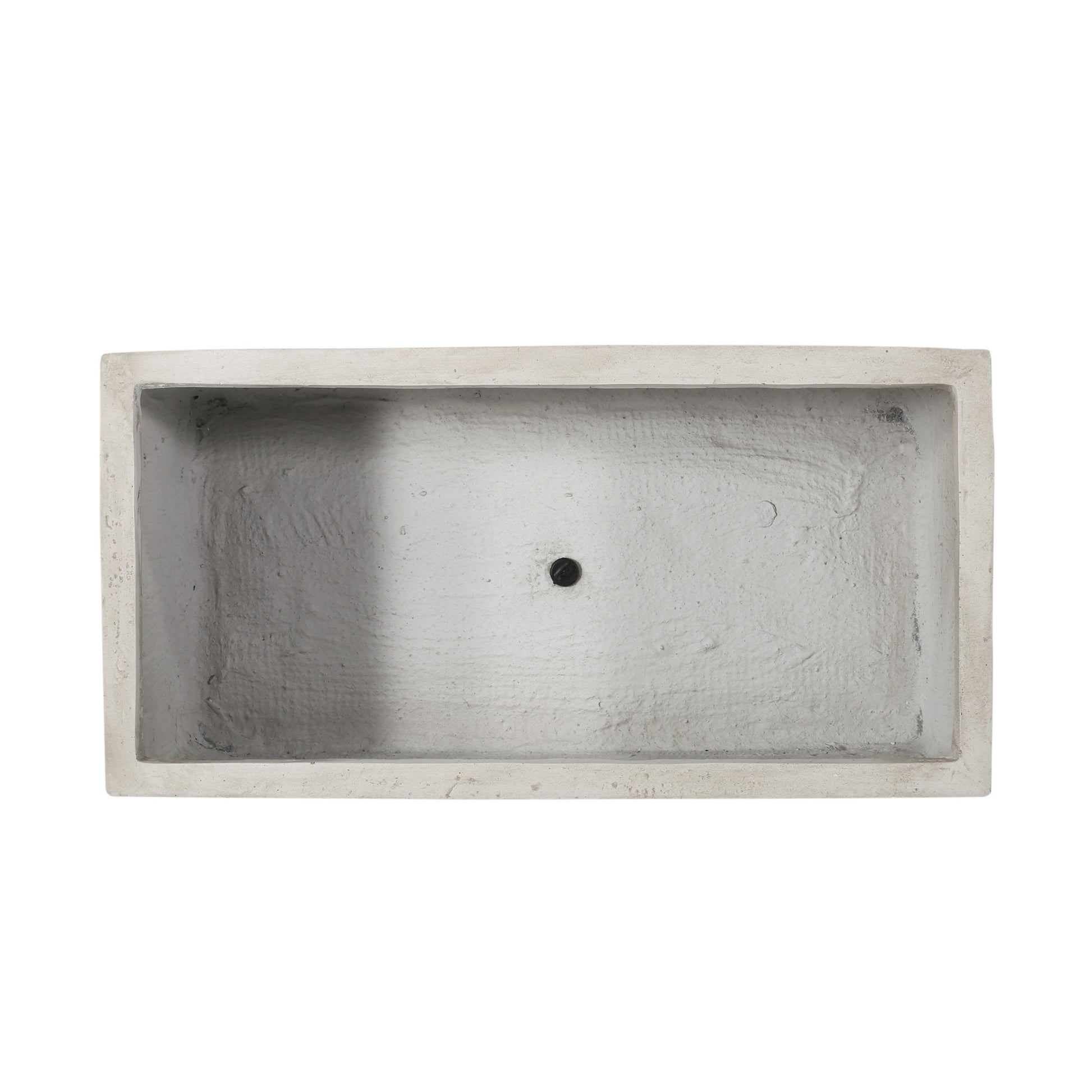 Rectangular gray concrete planter pot with drainage hole for outdoor plants
