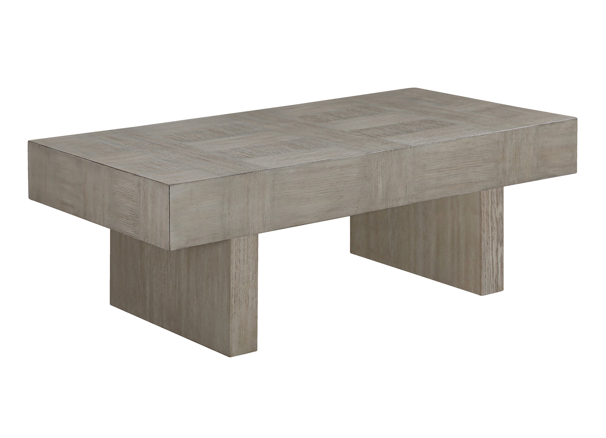 Modern grey wood bench with patterned top and block legs