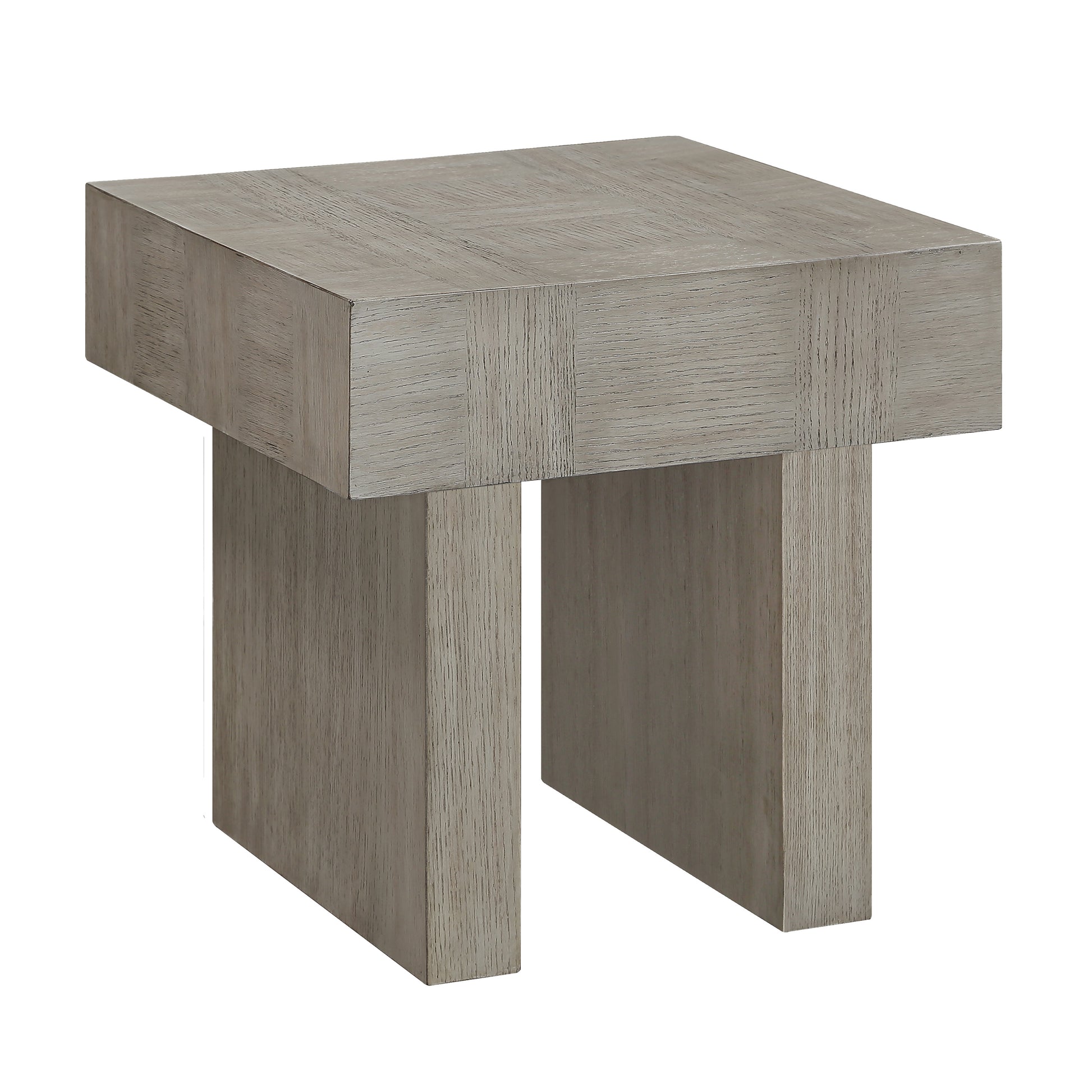 Modern gray wood block accent table with textured grain finish