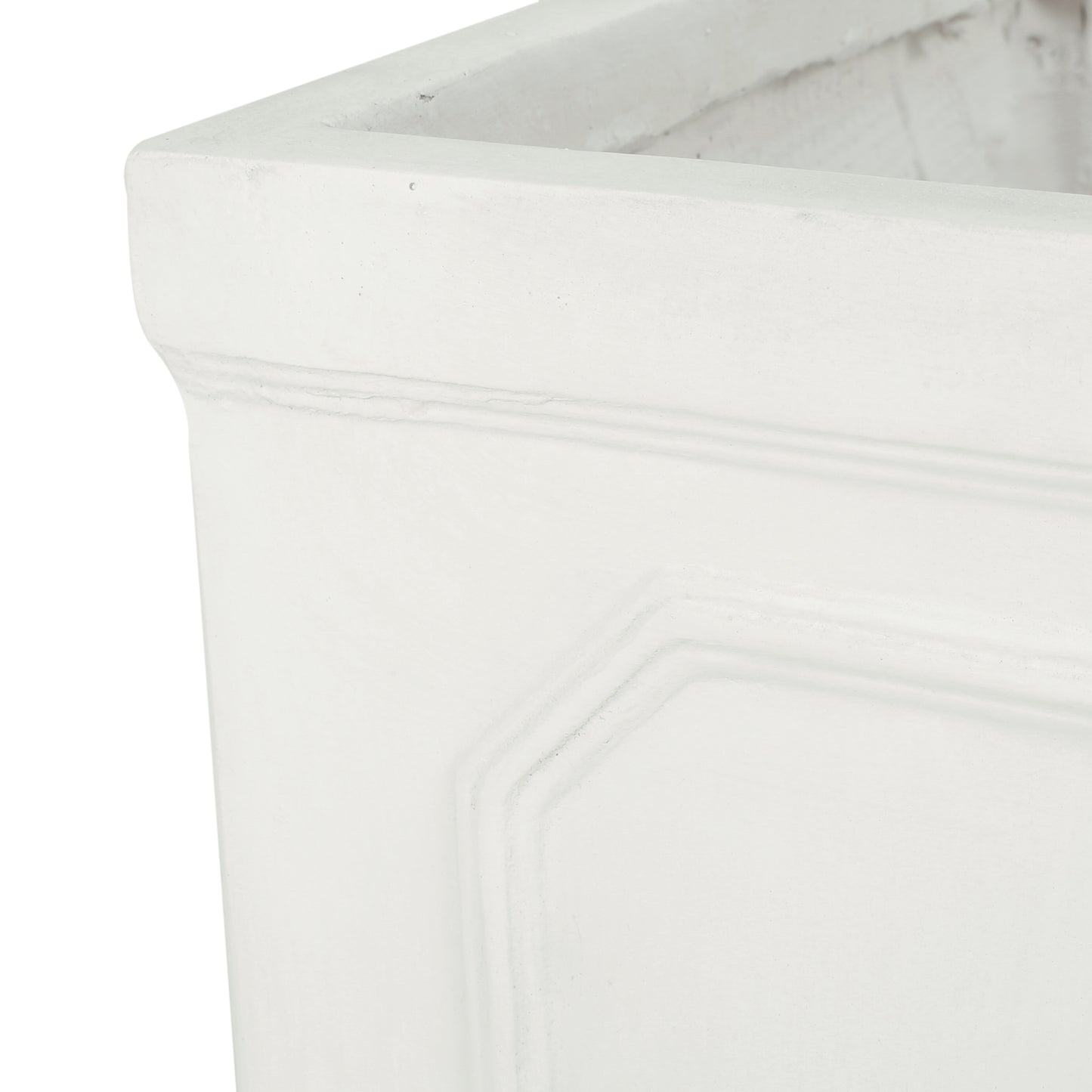 White concrete planter with subtle paneling detail