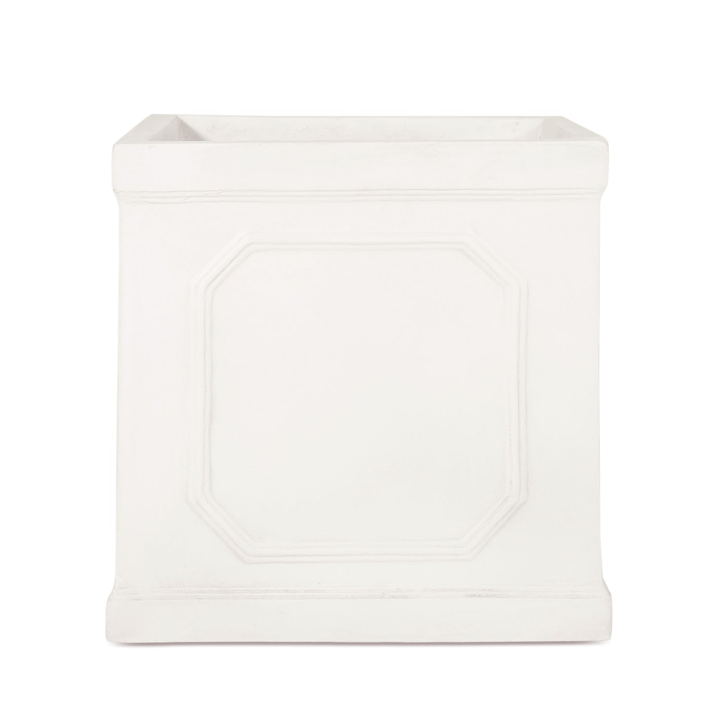White square planter with octagonal relief detail suitable for modern garden decor