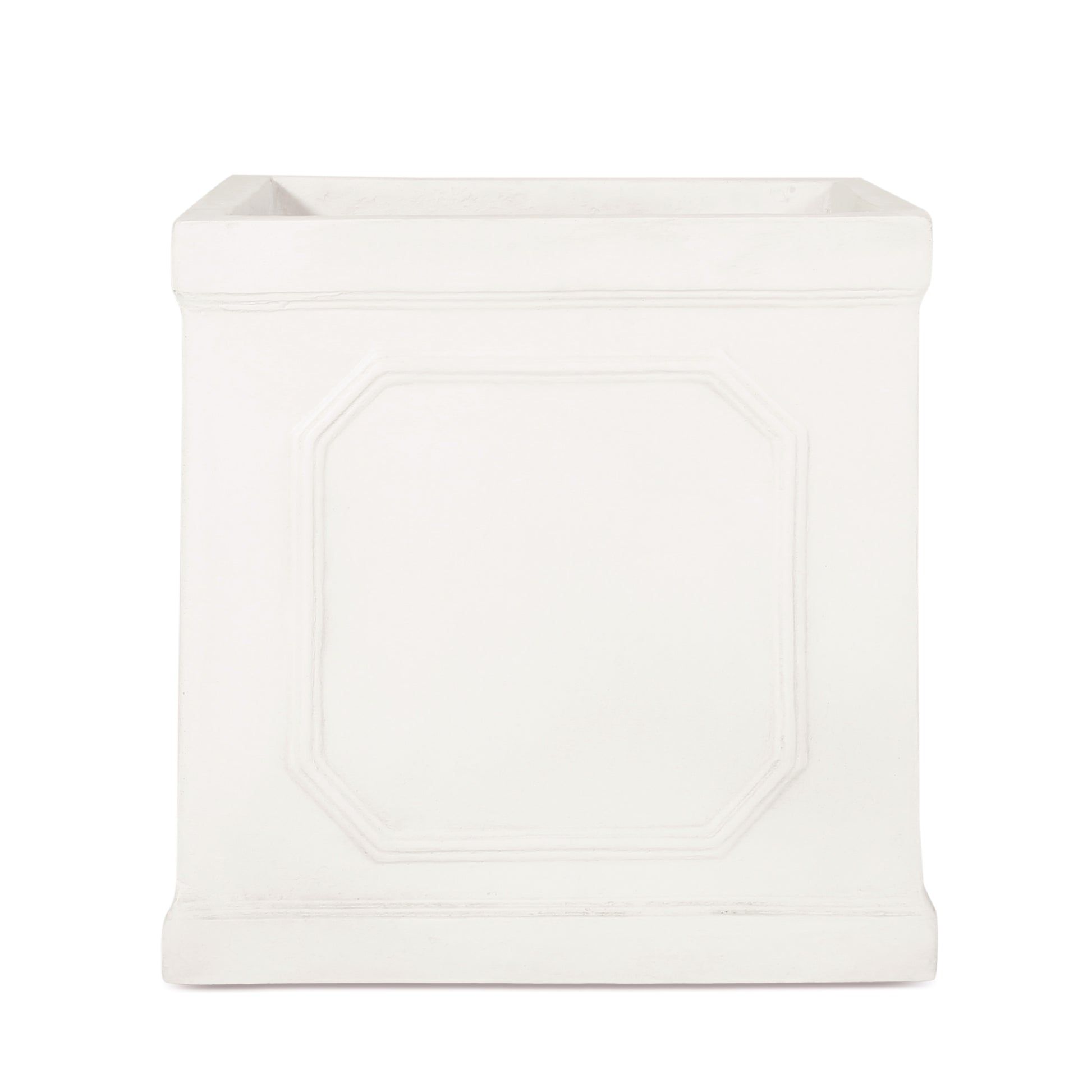 White square planter with octagonal relief detail suitable for modern garden decor