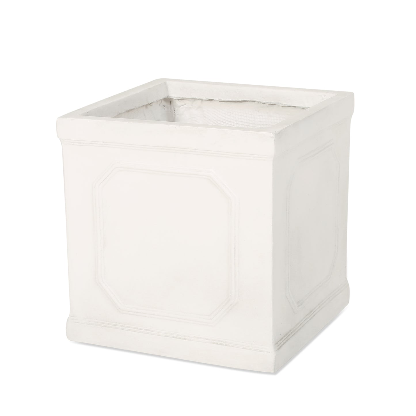 Ornate white square planter for outdoor gardens classic design