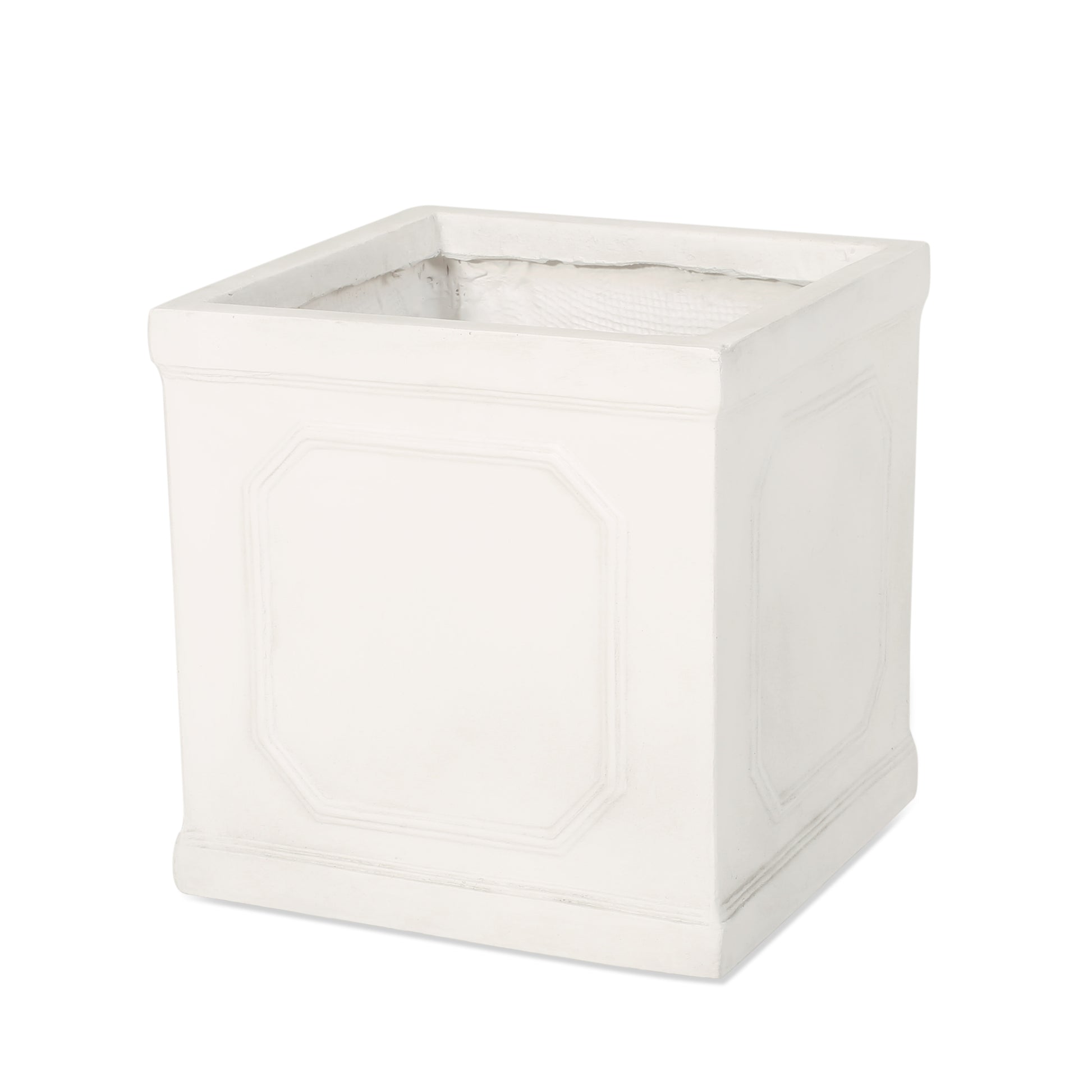 Ornate white square planter for outdoor gardens classic design