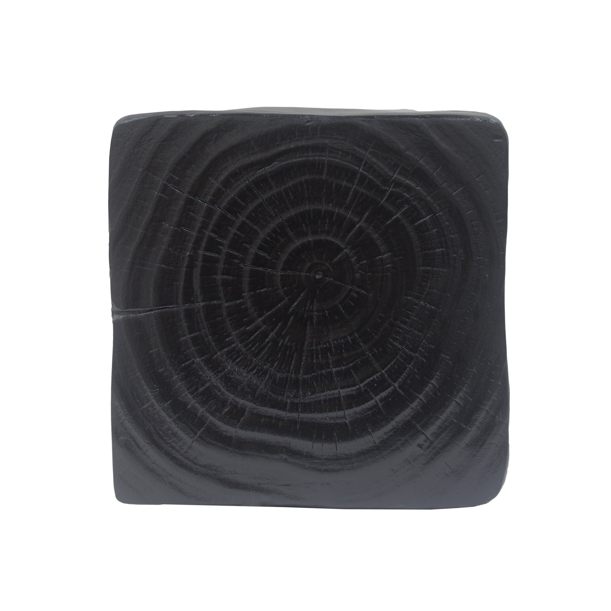 Rustic black wood block with prominent grain for decorative display