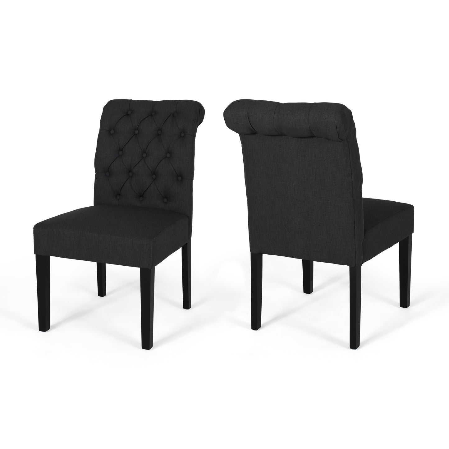 Elegant dark gray upholstered dining chair with tufted back