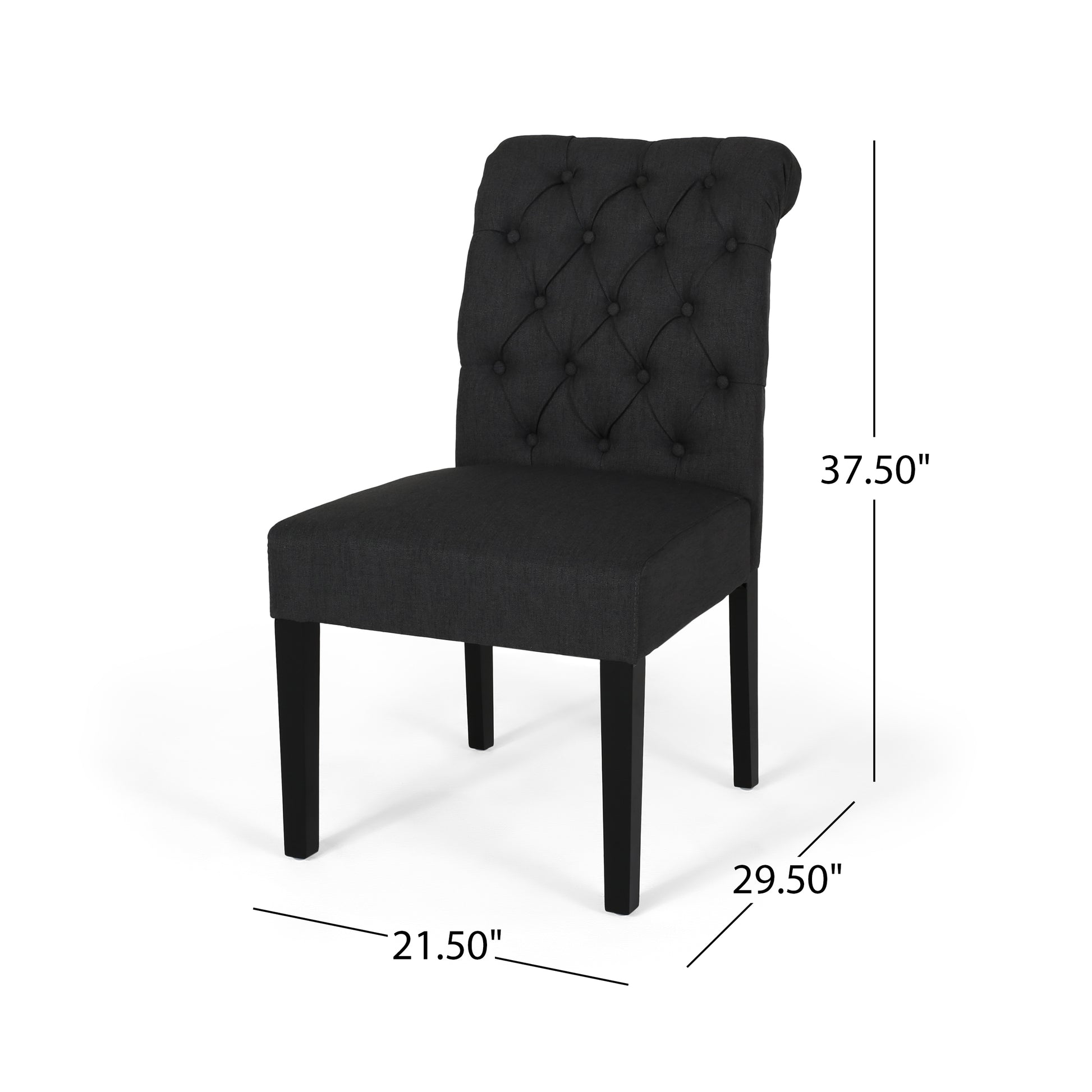 Tufted dark gray upholstered dining chair with wooden legs