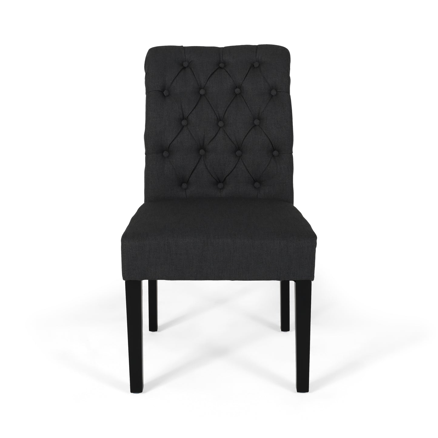 Tufted charcoal fabric dining chair with dark wood legs elegant and classic style