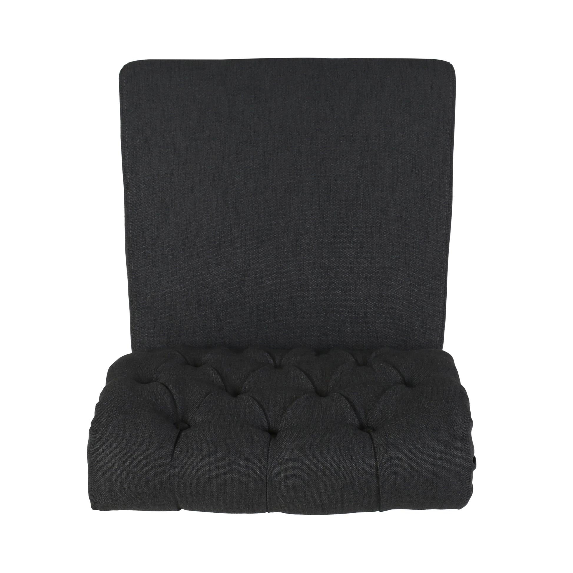 Dark grey fabric dining chair with button tufted seat cushion