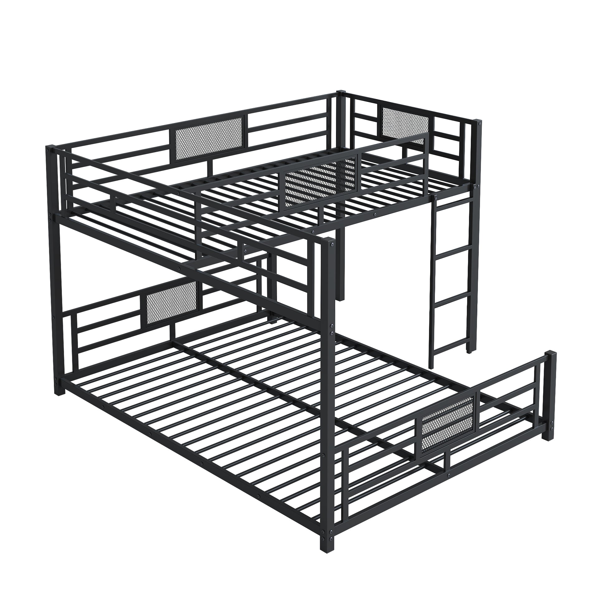 Black metal bunk bed with ladder and safety rails ideal for childrens rooms