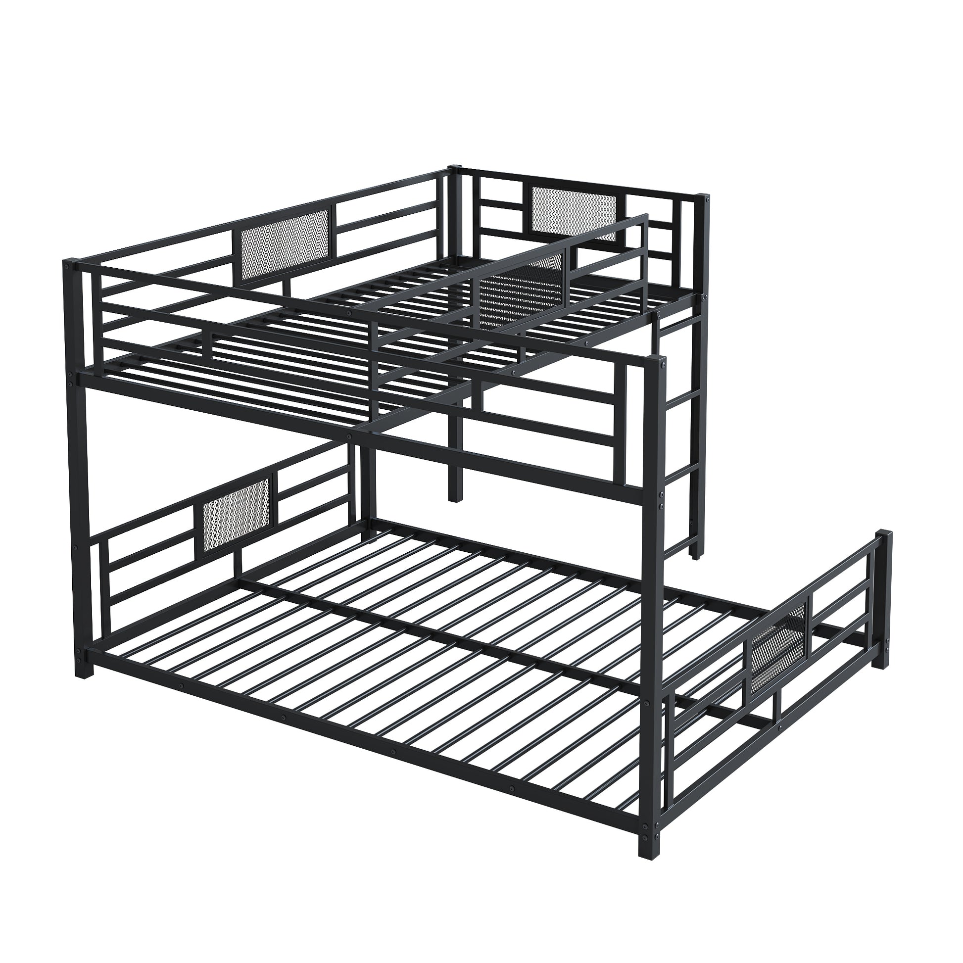 Black metal triple bunk bed frame with modern industrial design