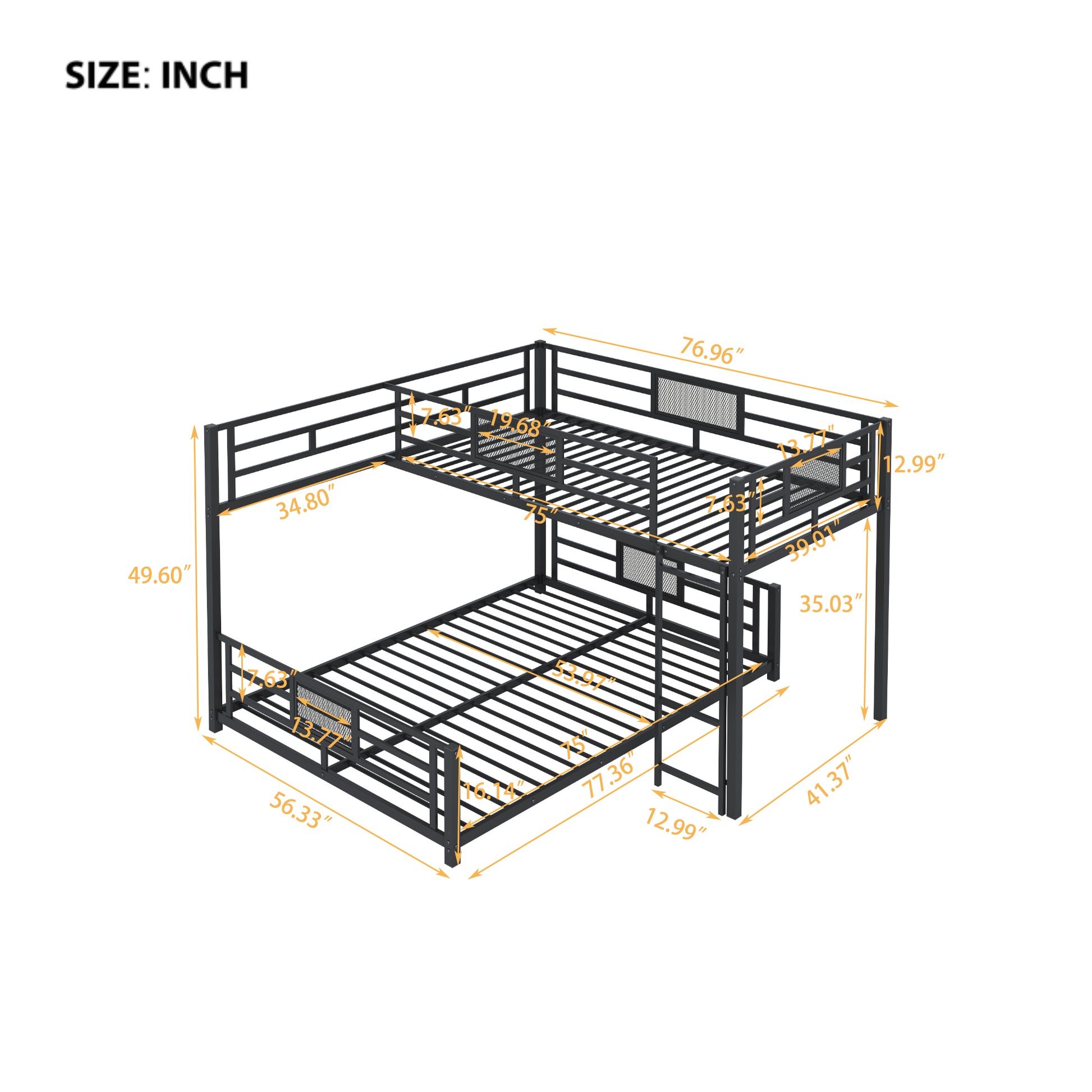 Black metal twinovertwin bunk bed with safety rails and integrated ladder featuring a modern design for kids rooms