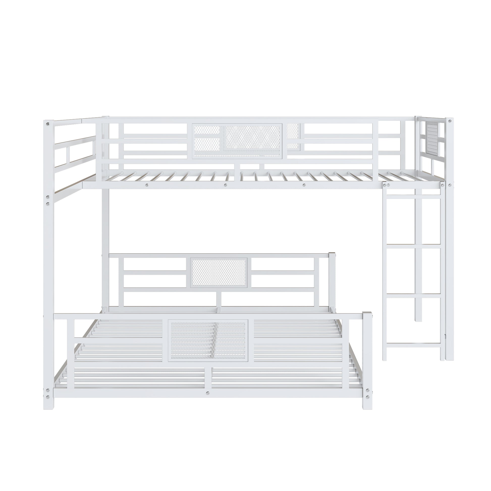 White metal bunk bed with ladder and safety rails modern design for kids room