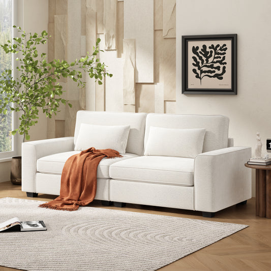 Plush white fabric sofa with textured upholstery comfortable for living room seating