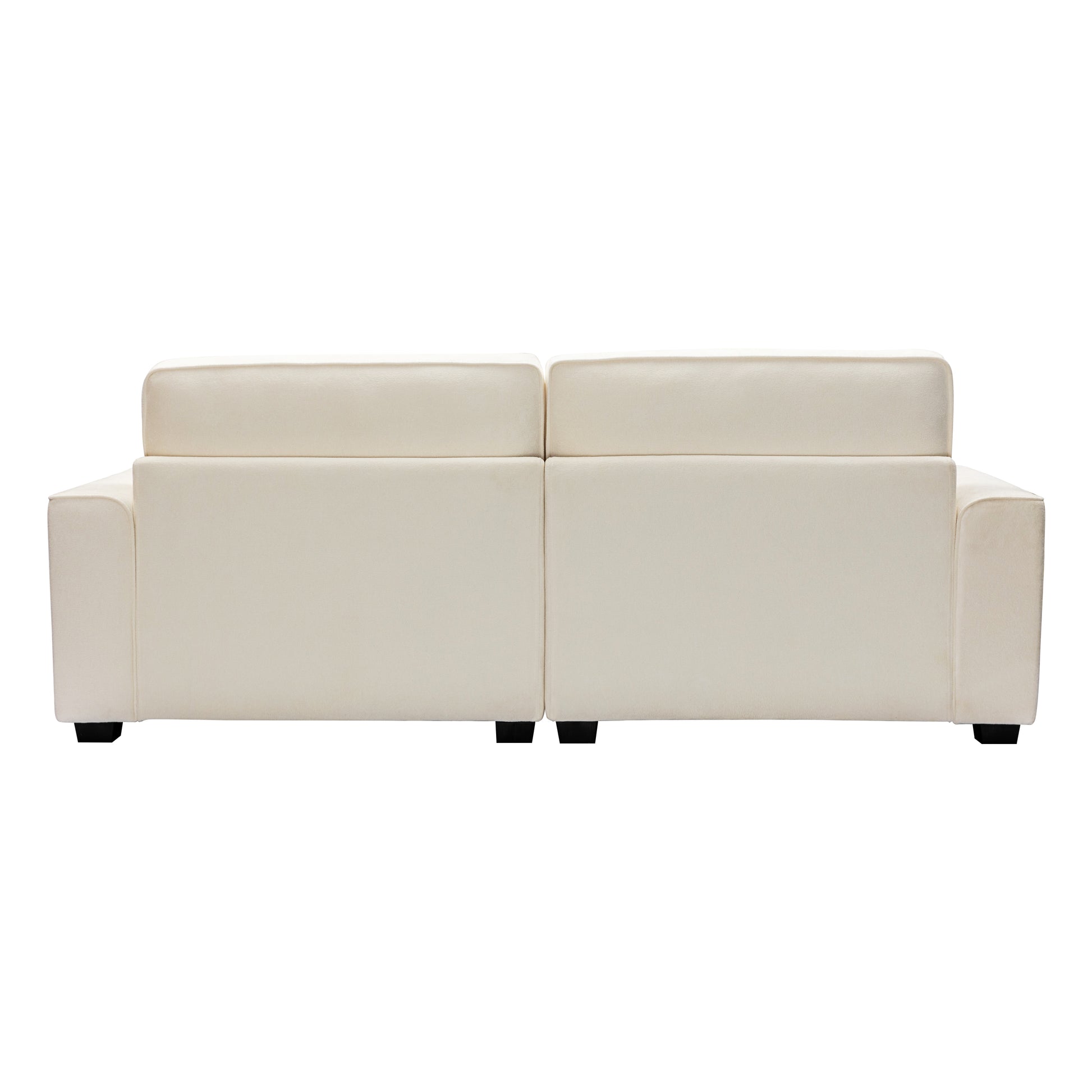 Modern offwhite velvet sofa with clean lines and plush cushions