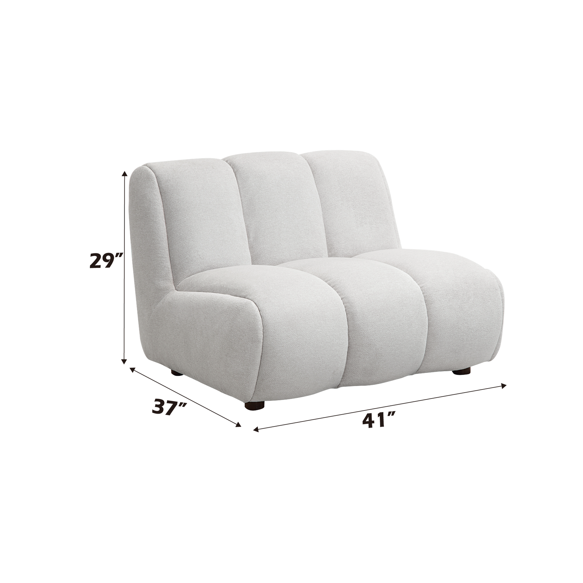 Light grey upholstered armless accent chair with padded horizontal segments
