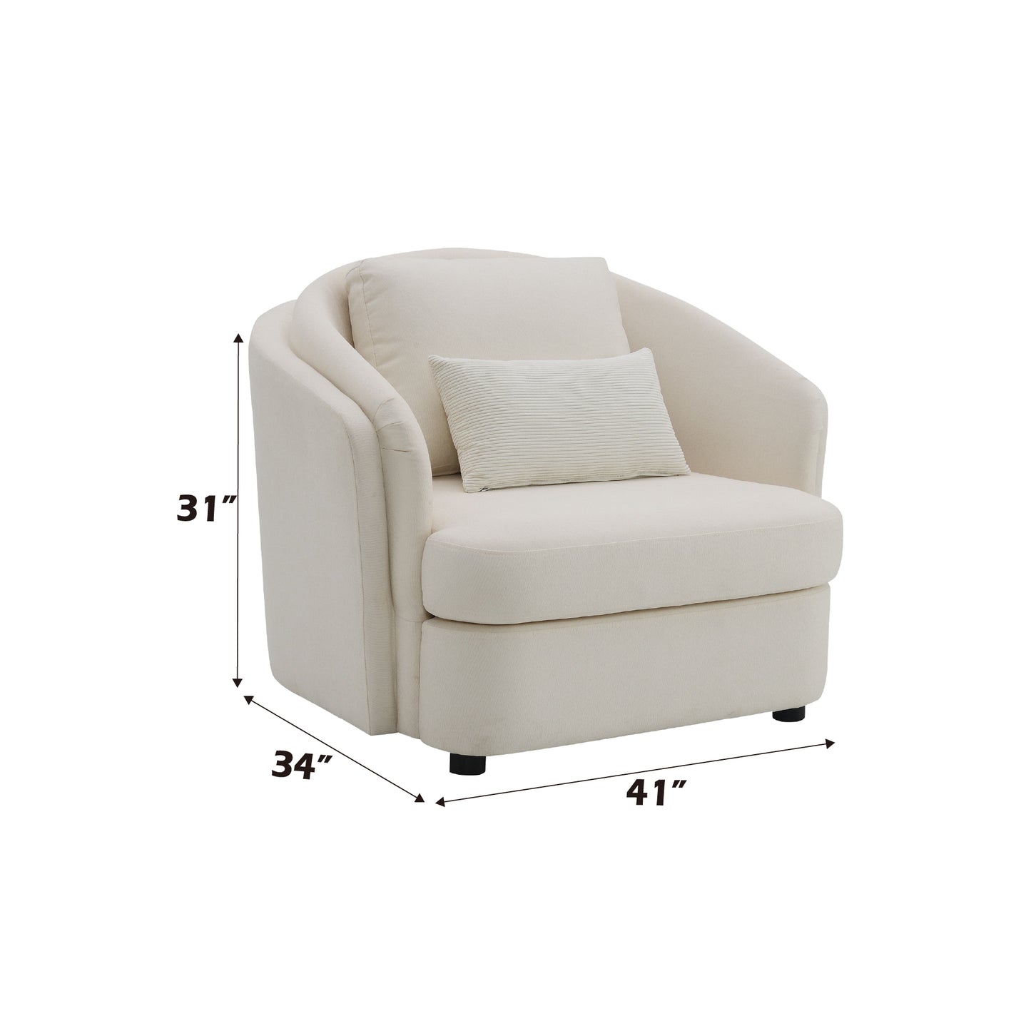 Cream barrel accent chair with supportive back and plush seat cushions