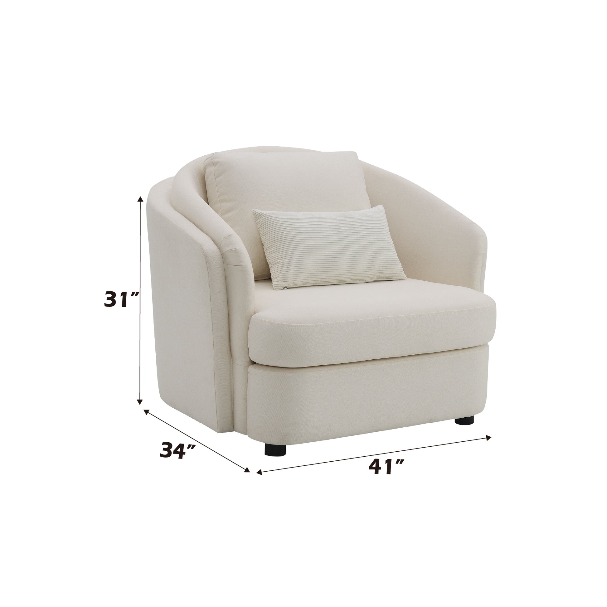 Cream barrel accent chair with supportive back and plush seat cushions