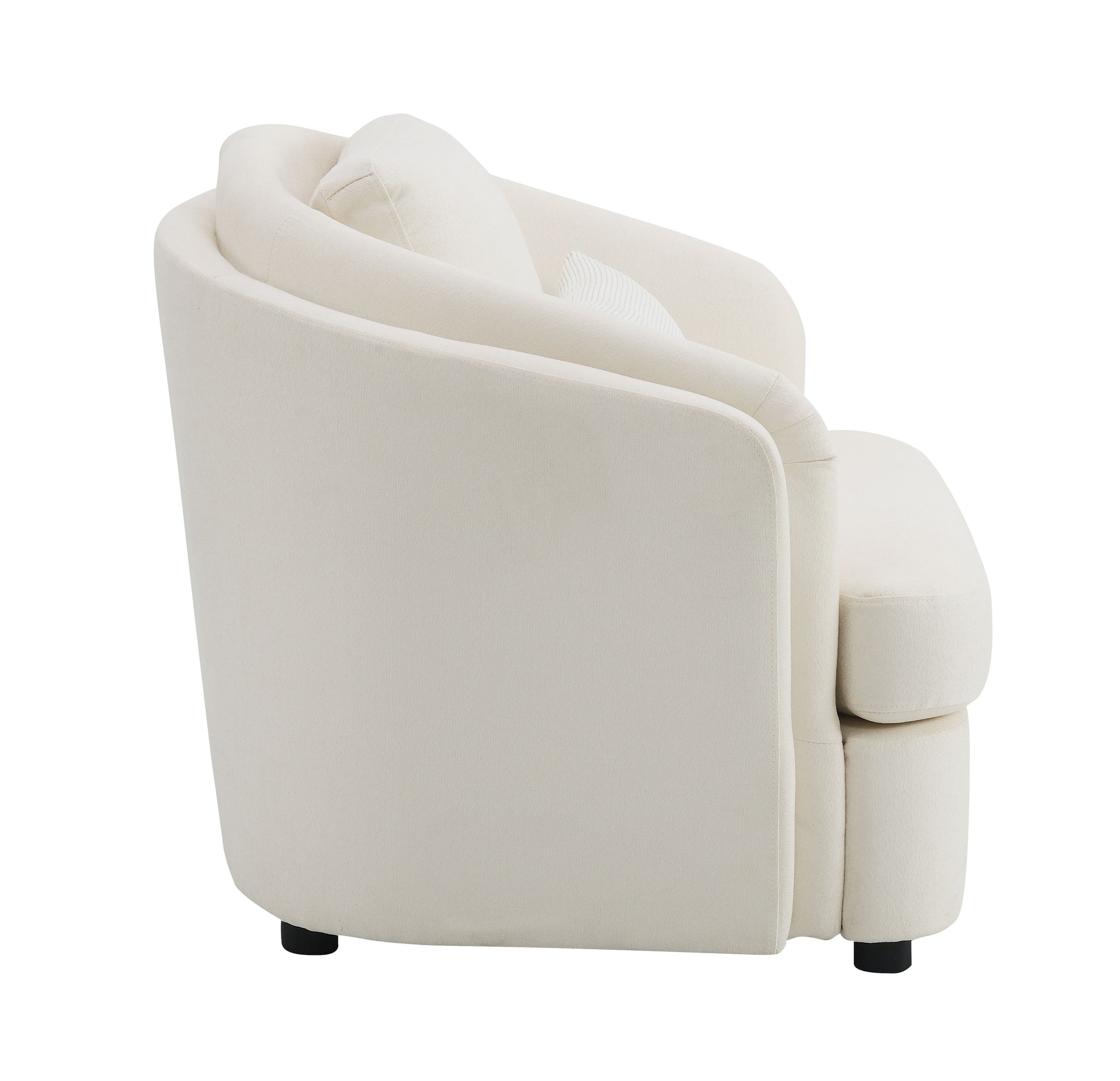 Plush ivory accent chair with curved silhouette and soft fabric upholstery perfect for modern living rooms
