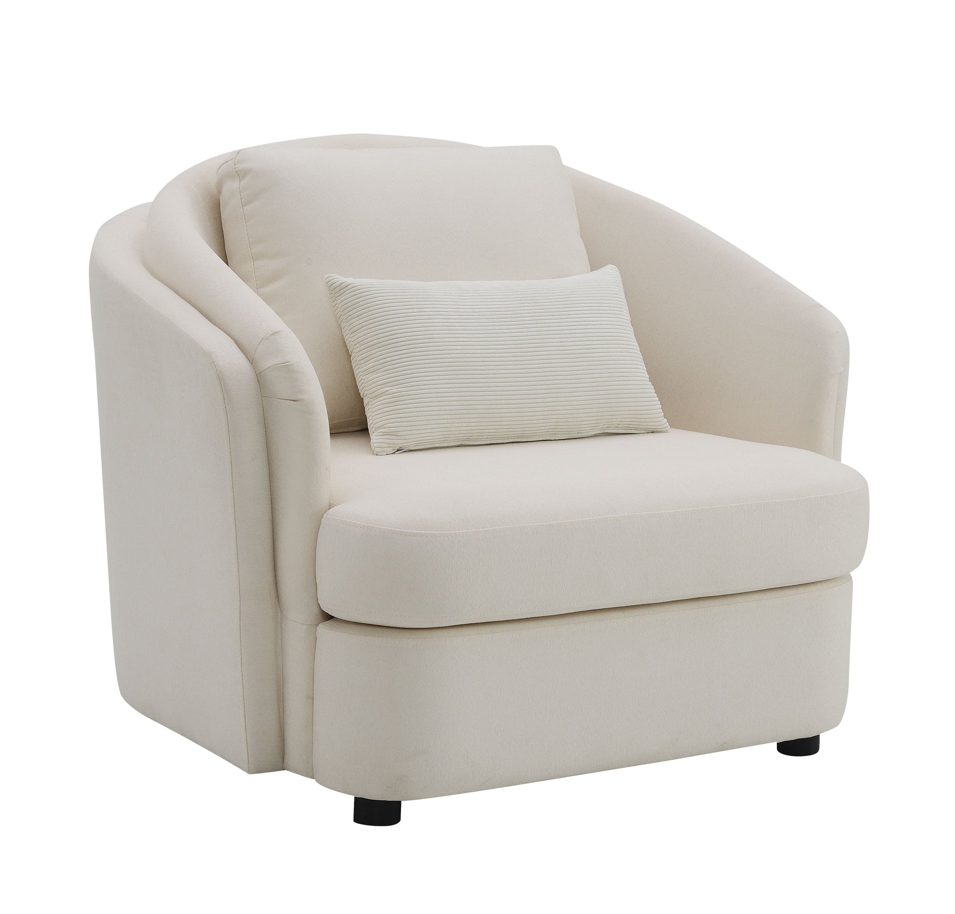 Cream fabric accent chair with a lumbar pillow ideal for a cozy living room