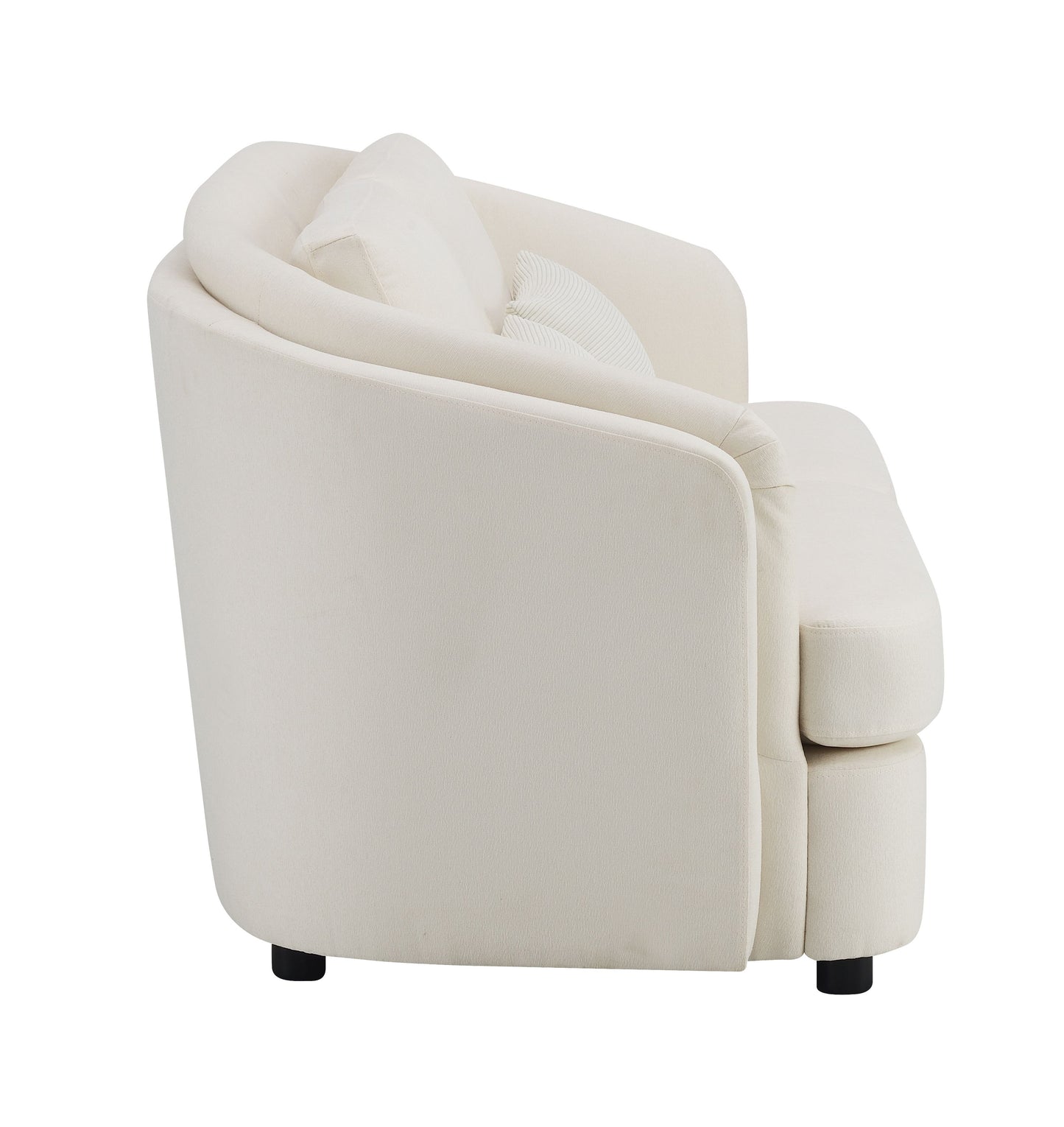 Cream boucle accent chair with curved back and plush cushions