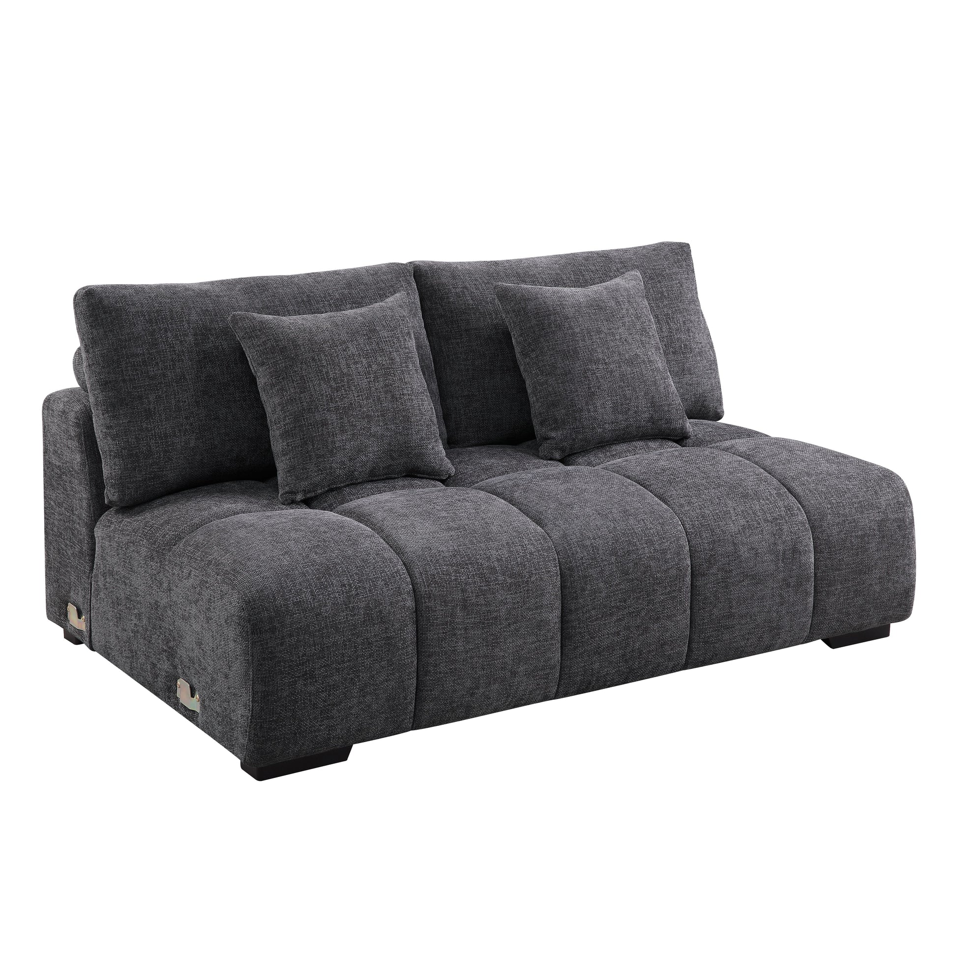 Dark grey textured fabric sofa with plush cushions and modern design