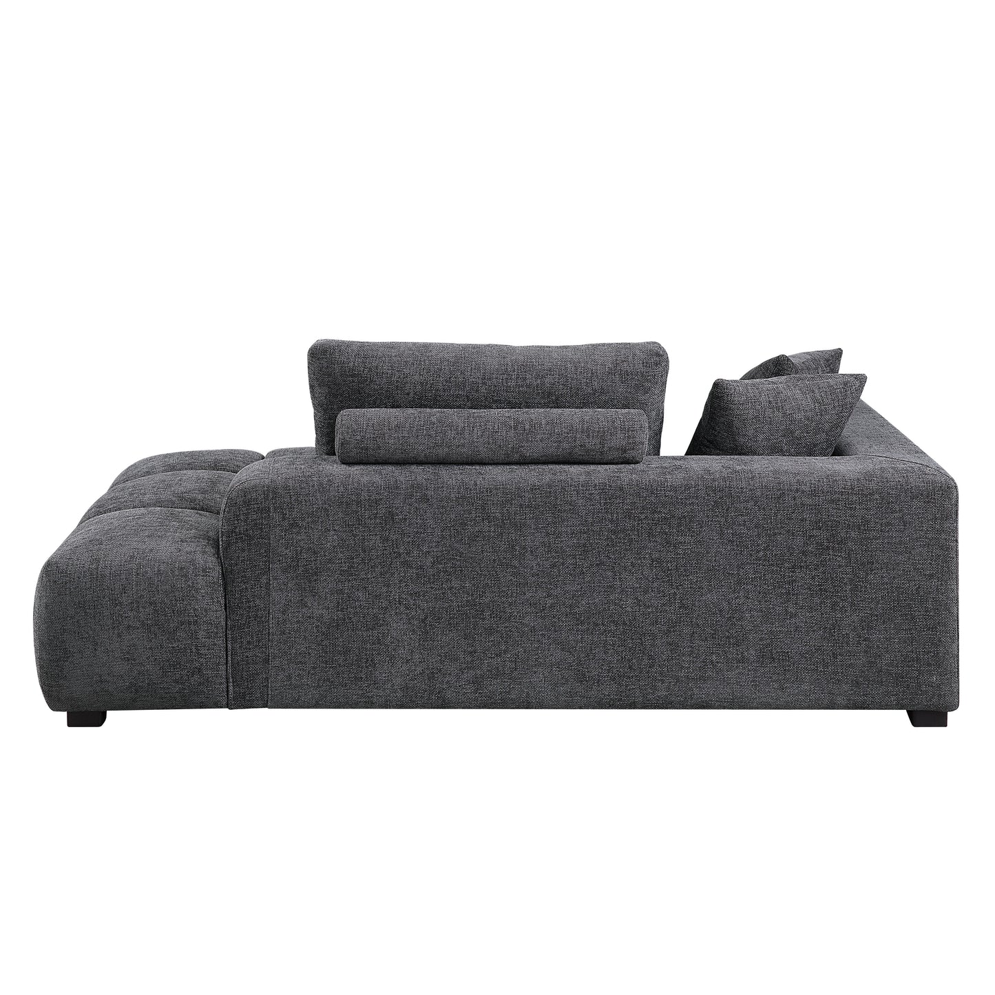 Dark gray fabric sectional sofa with plush back and accent pillows for a modern living room