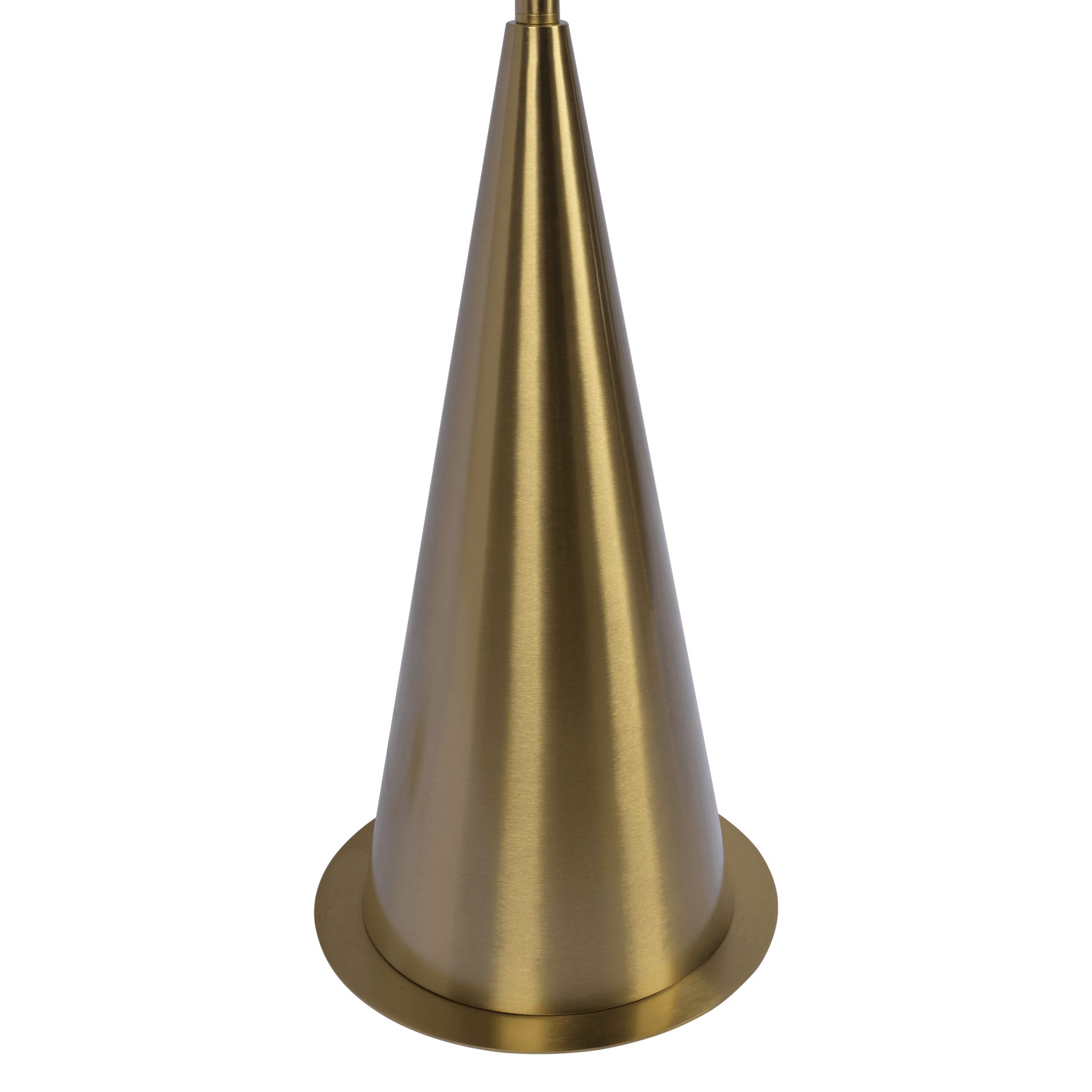 Brushed brass conical table lamp base with circular foot