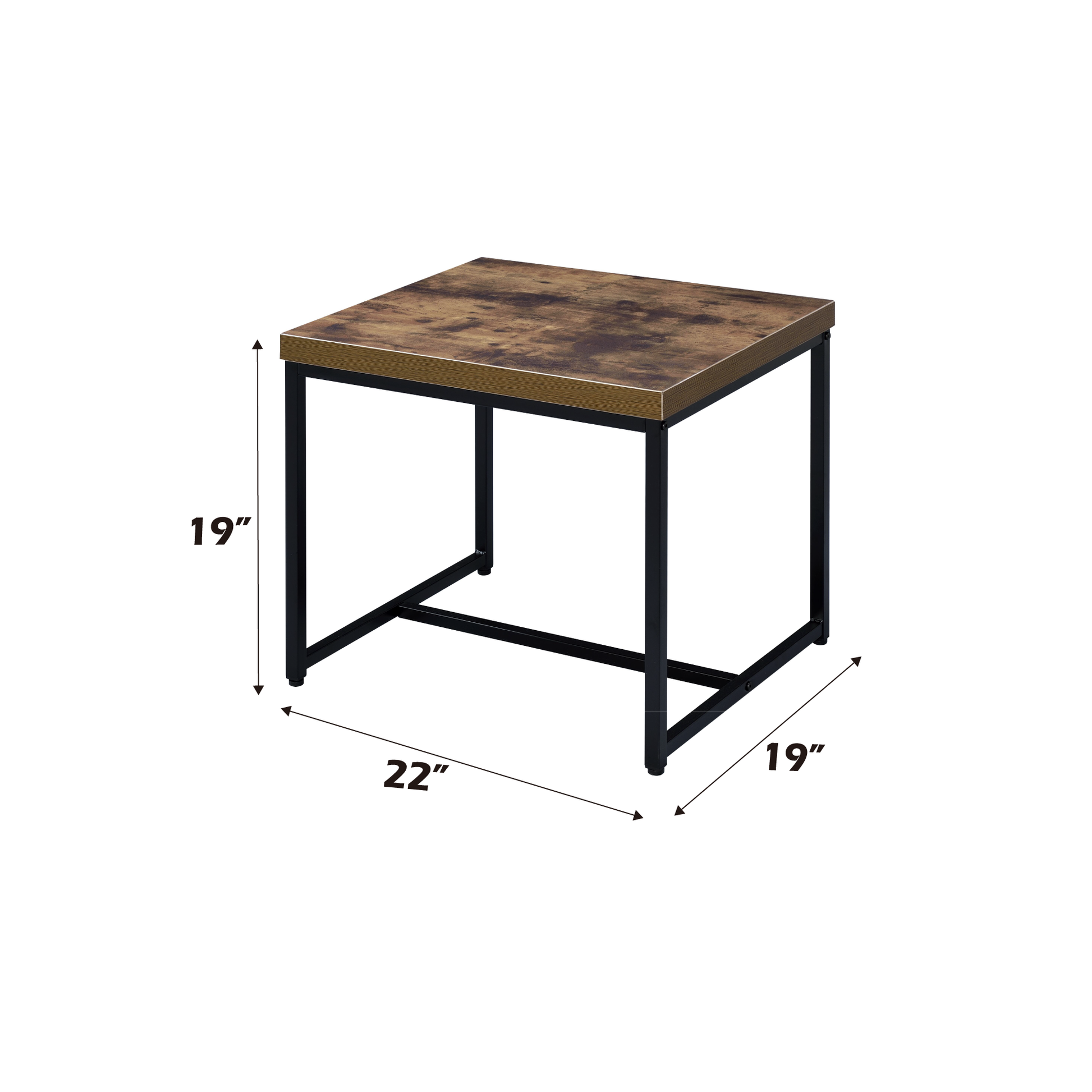 Rustic brown wooden end table with black metal frame xx inches
