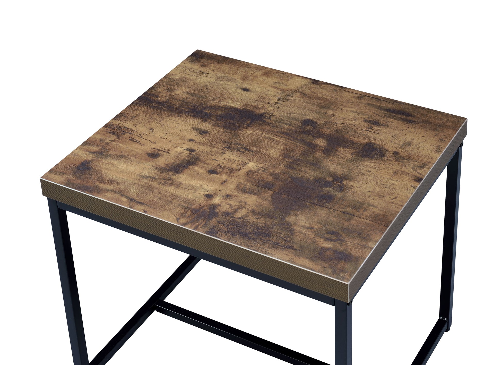 Rustic brown wood top end table with black metal frame