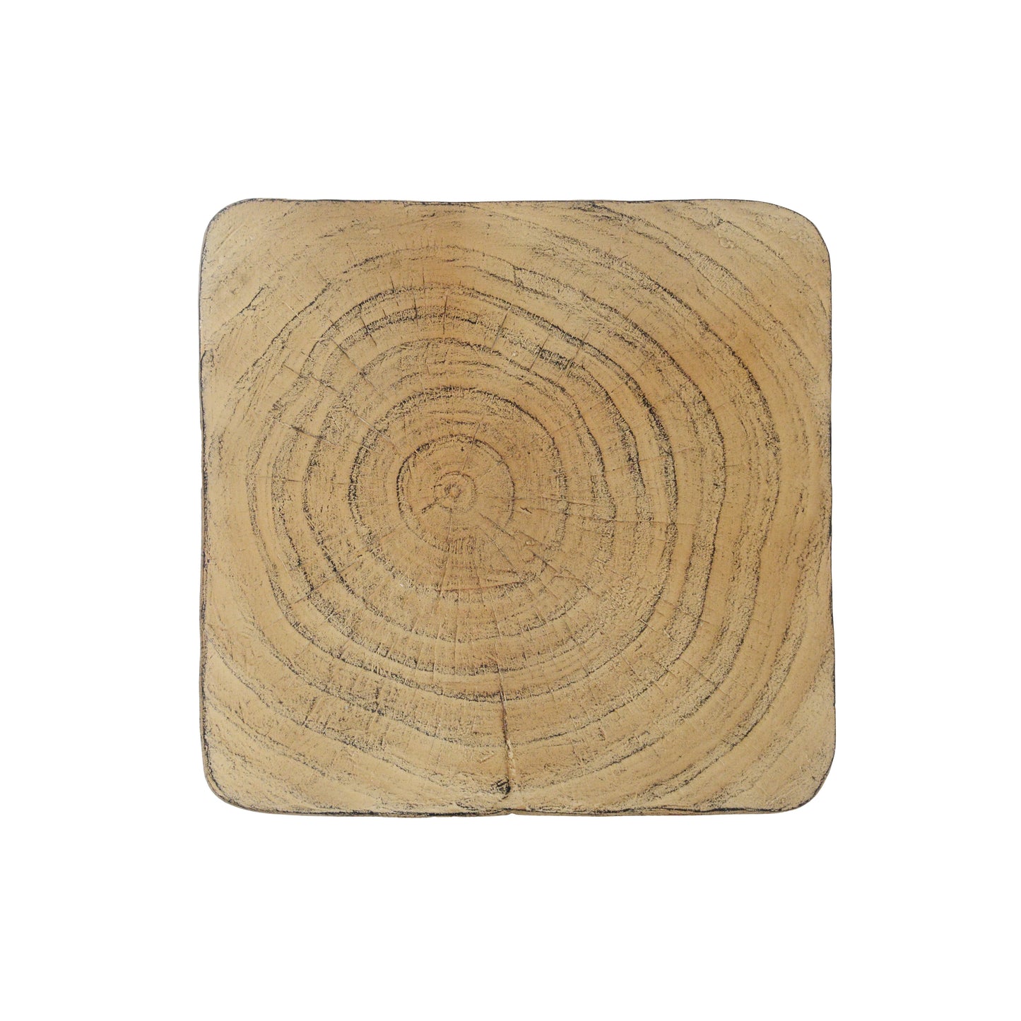 Rustic wooden slice coaster with natural grain texture and dark ring details