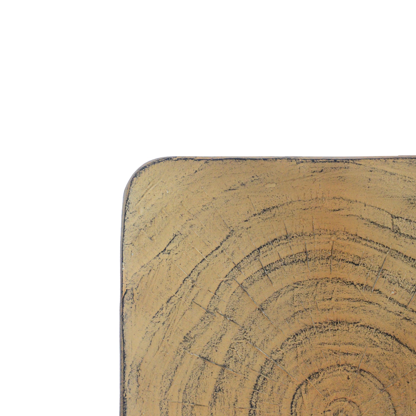 Textured faux wood end table with visible grain and rings