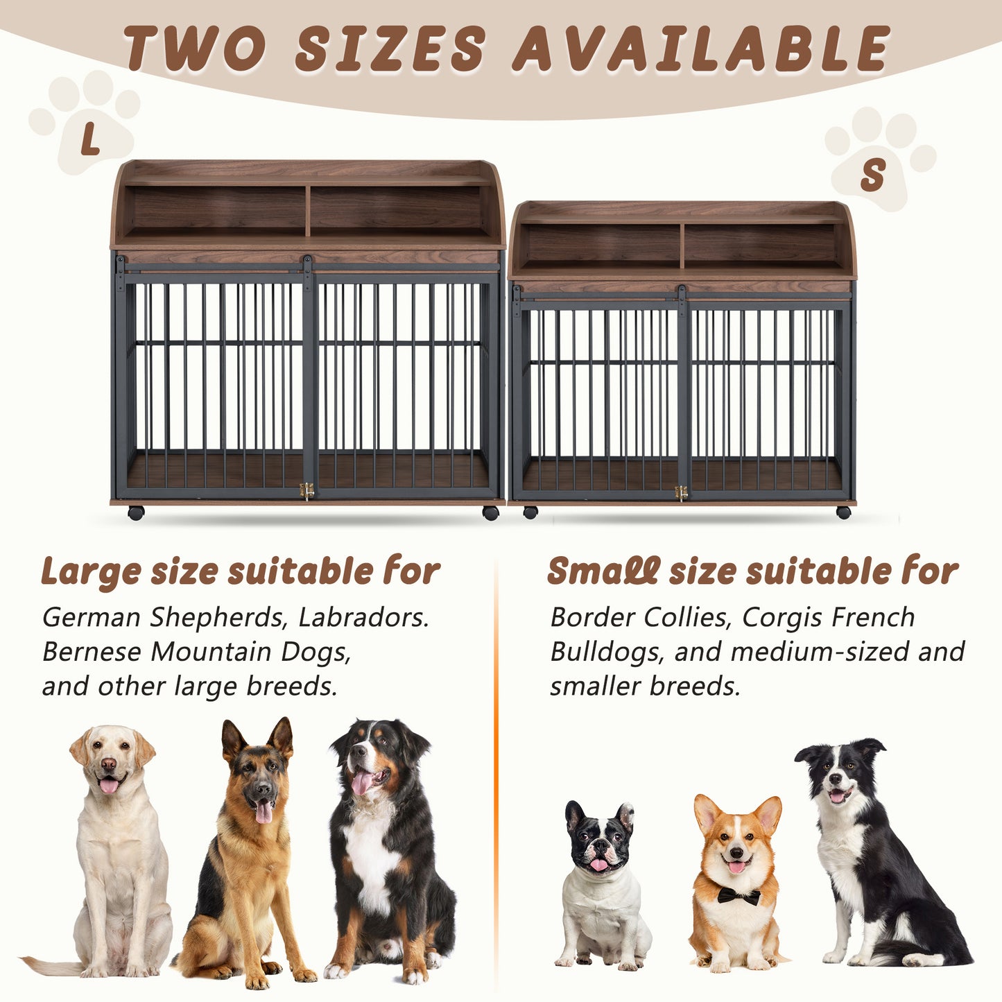 Large wooden and metal dog crate with sliding doors ideal for large breeds