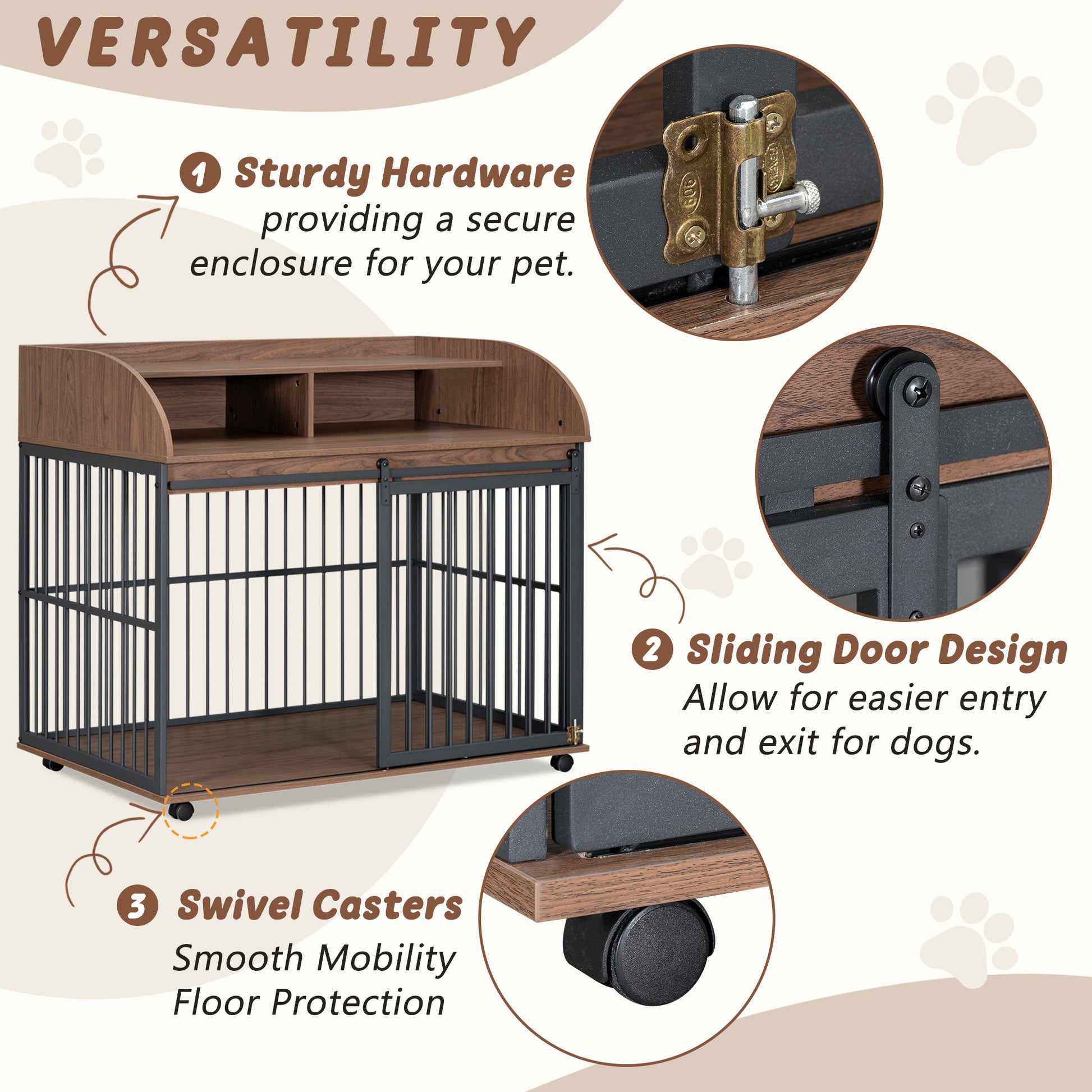 Wooden dog crate with sturdy hardware and sliding door design for pets