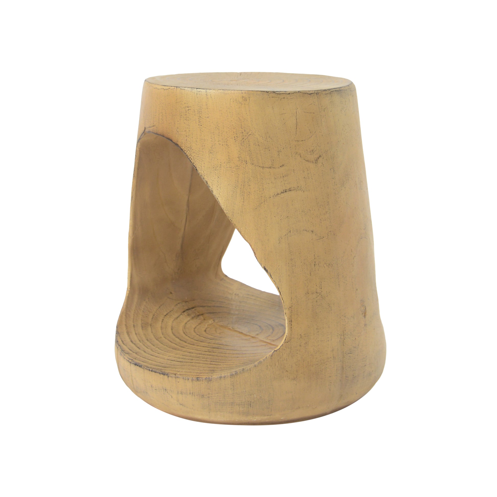 Carved wood log stool natural wood grain texture rustic home decor