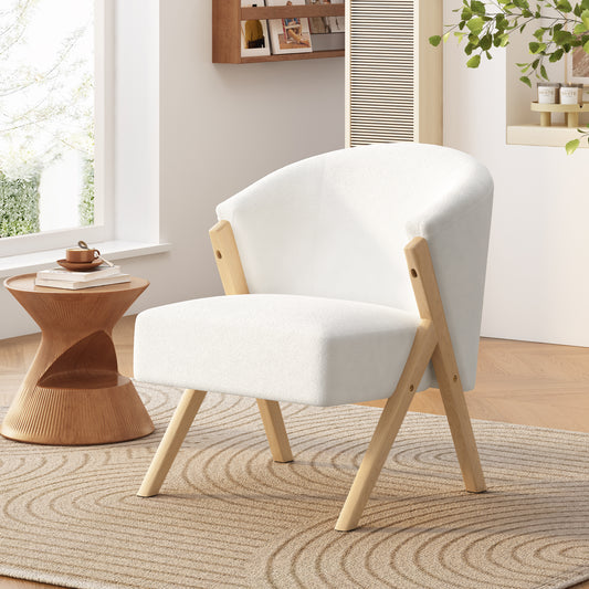 Plush white accent chair with natural wood legs perfect for a modern living room