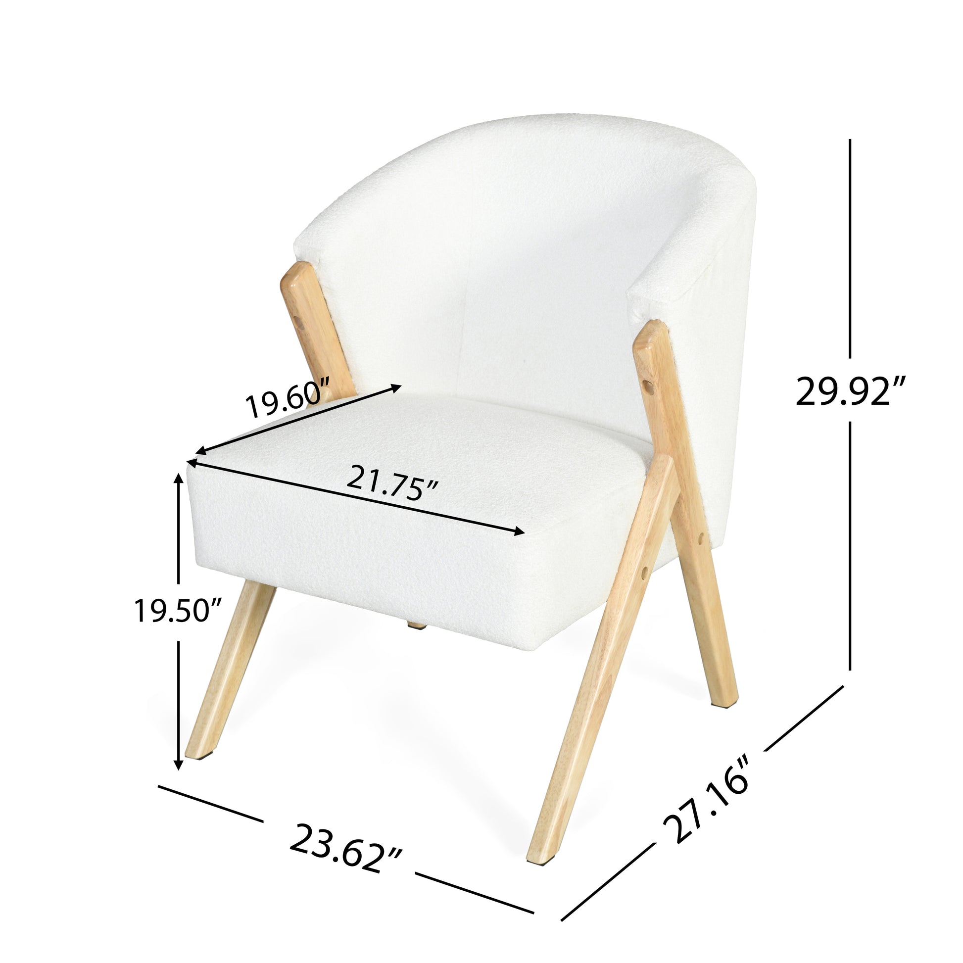 White boucle accent chair with natural wood legs perfect for modern living rooms