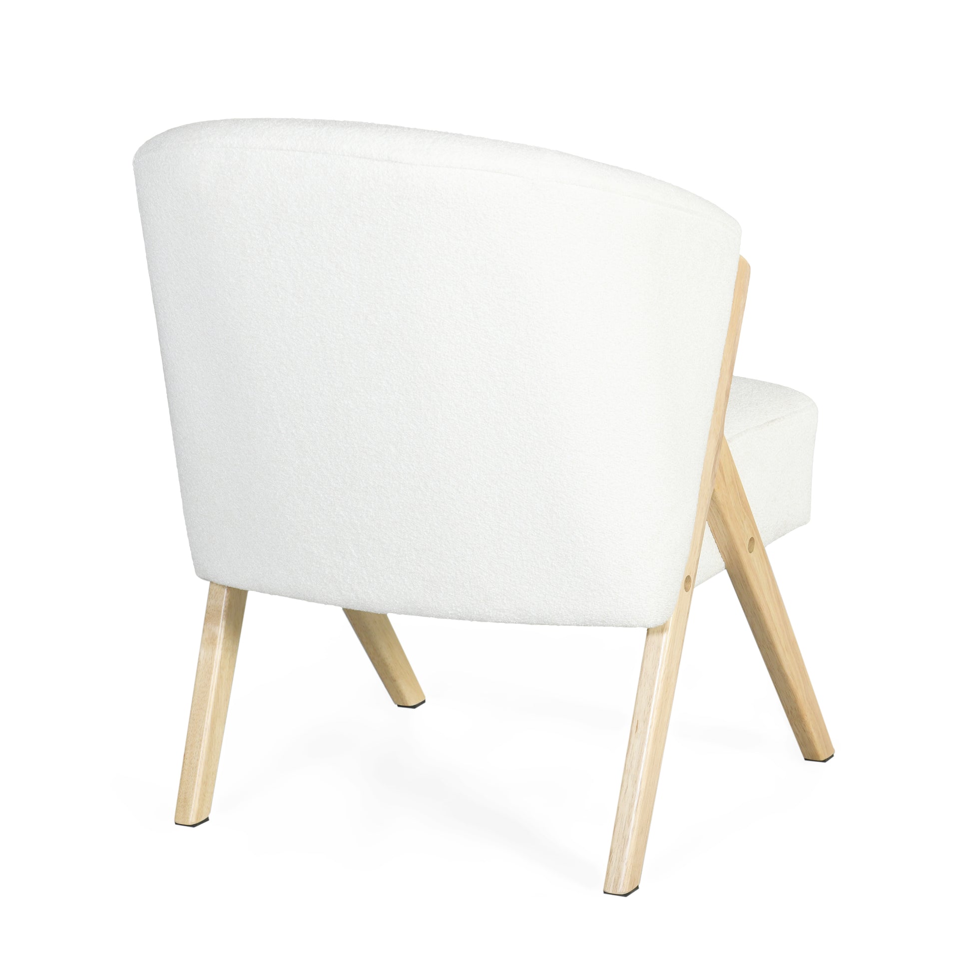 White boucle armchair with light wood legs modern accent chair