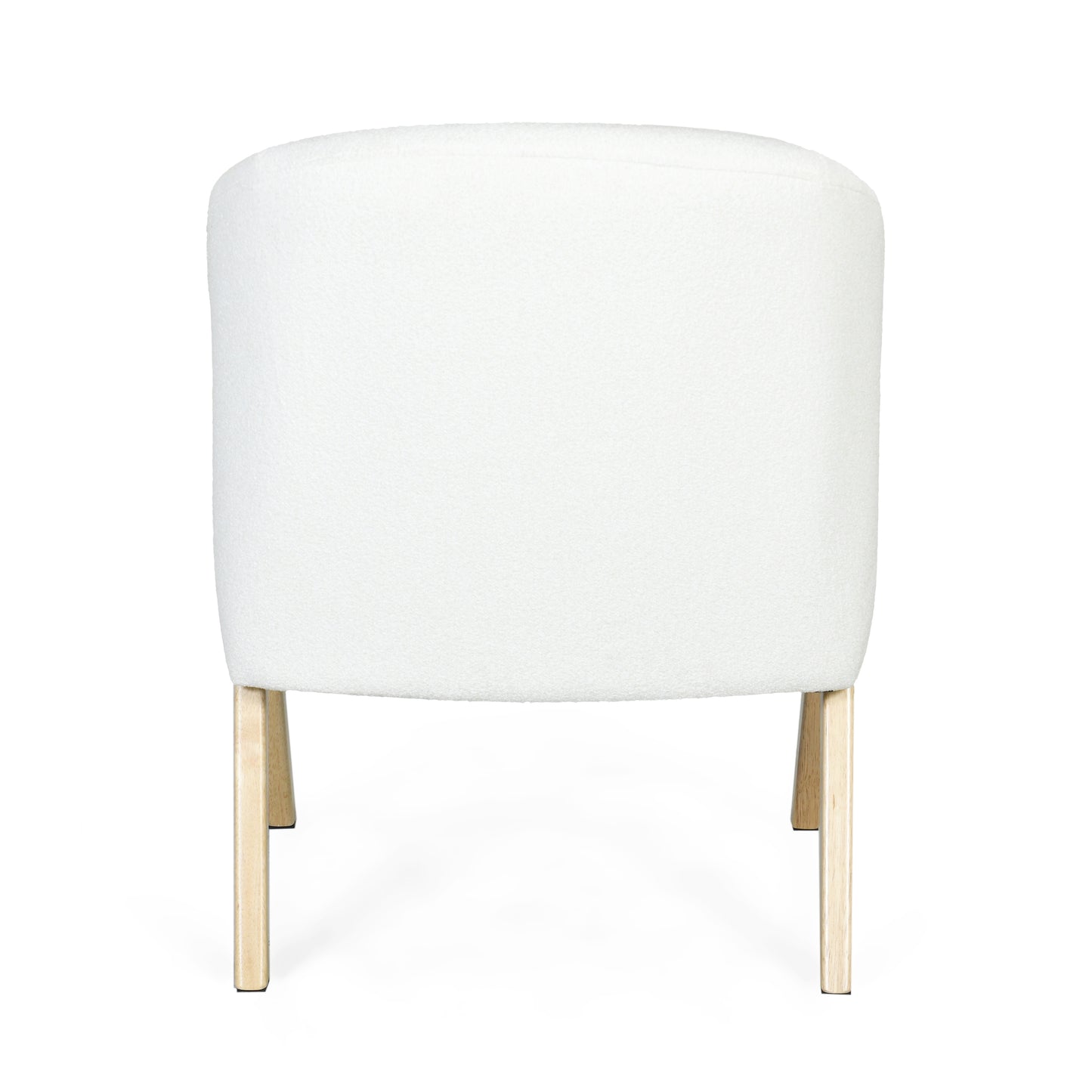 Cozy white boucle fabric armchair with light wood legs