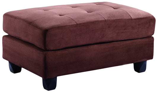 Tufted brown velvet ottoman with dark wooden legs for living room comfort