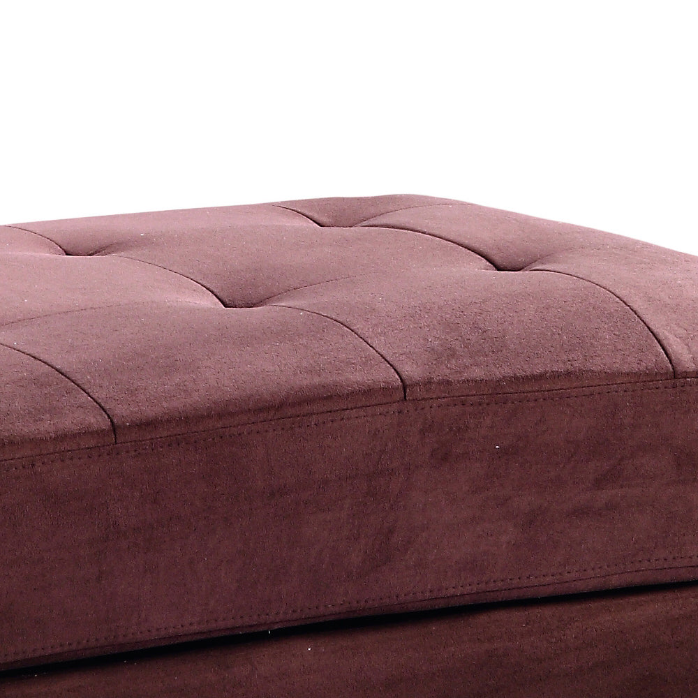 Brown tufted ottoman with fabric upholstery and a square design