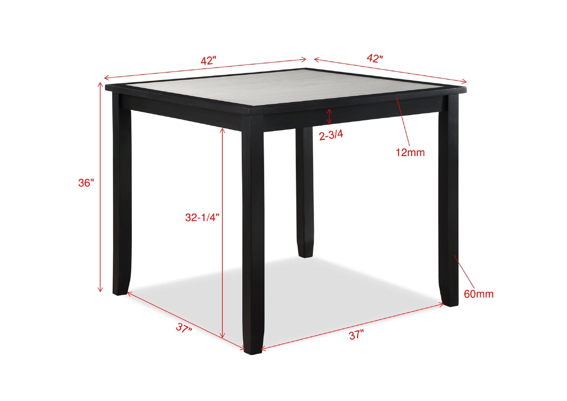 inch square dining table with black wood legs and light wood top