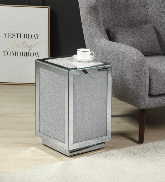 Glamorous mirrored end table with crystal accents perfect for modern living rooms