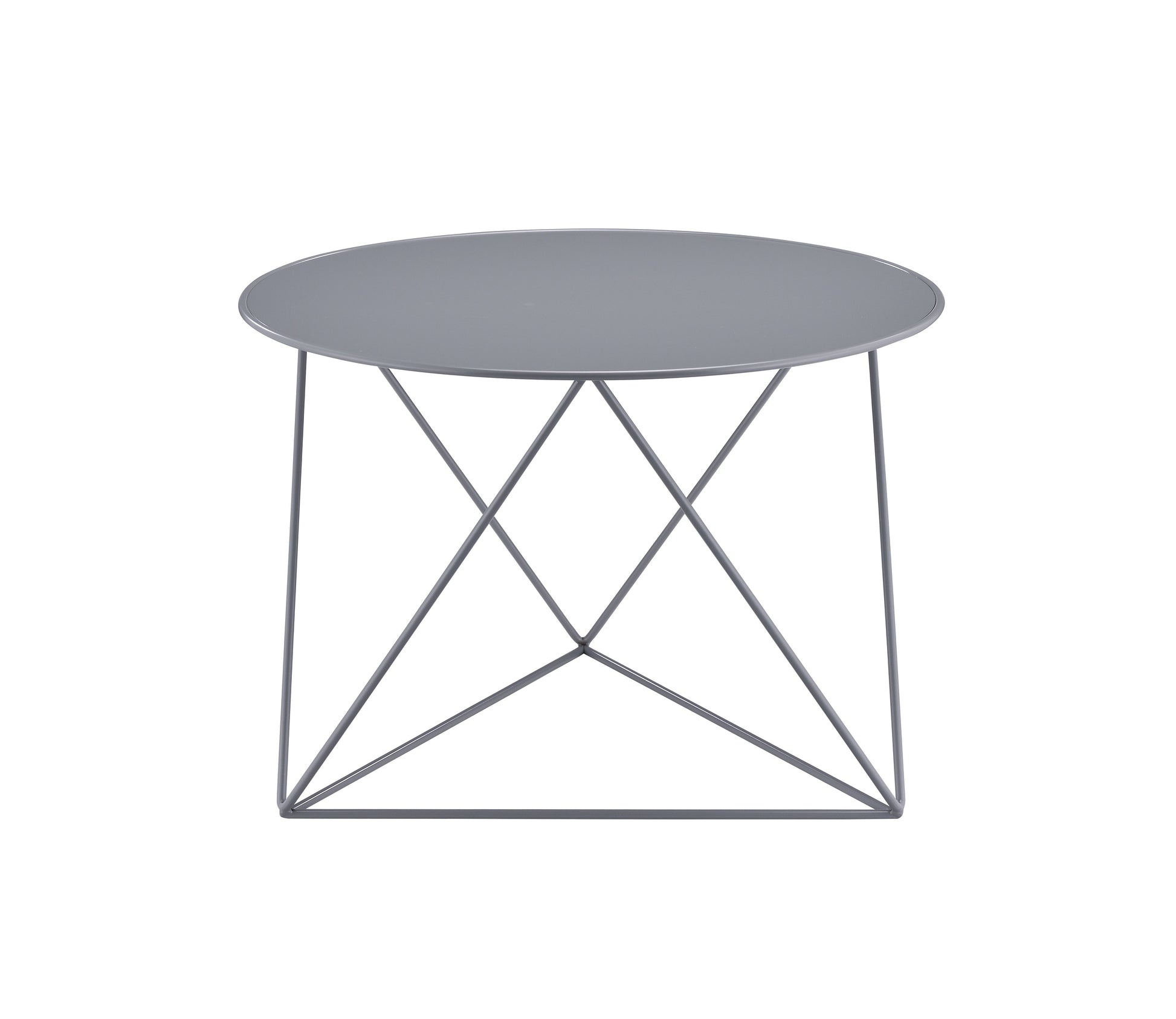 Modern gray metal round side table with geometric base