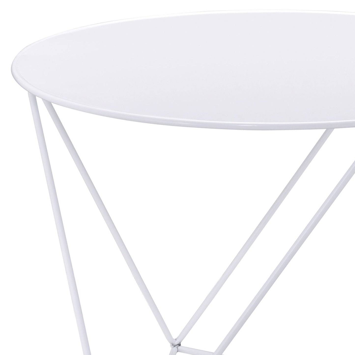 White metal side table with sleek modern design and delicate wire legs