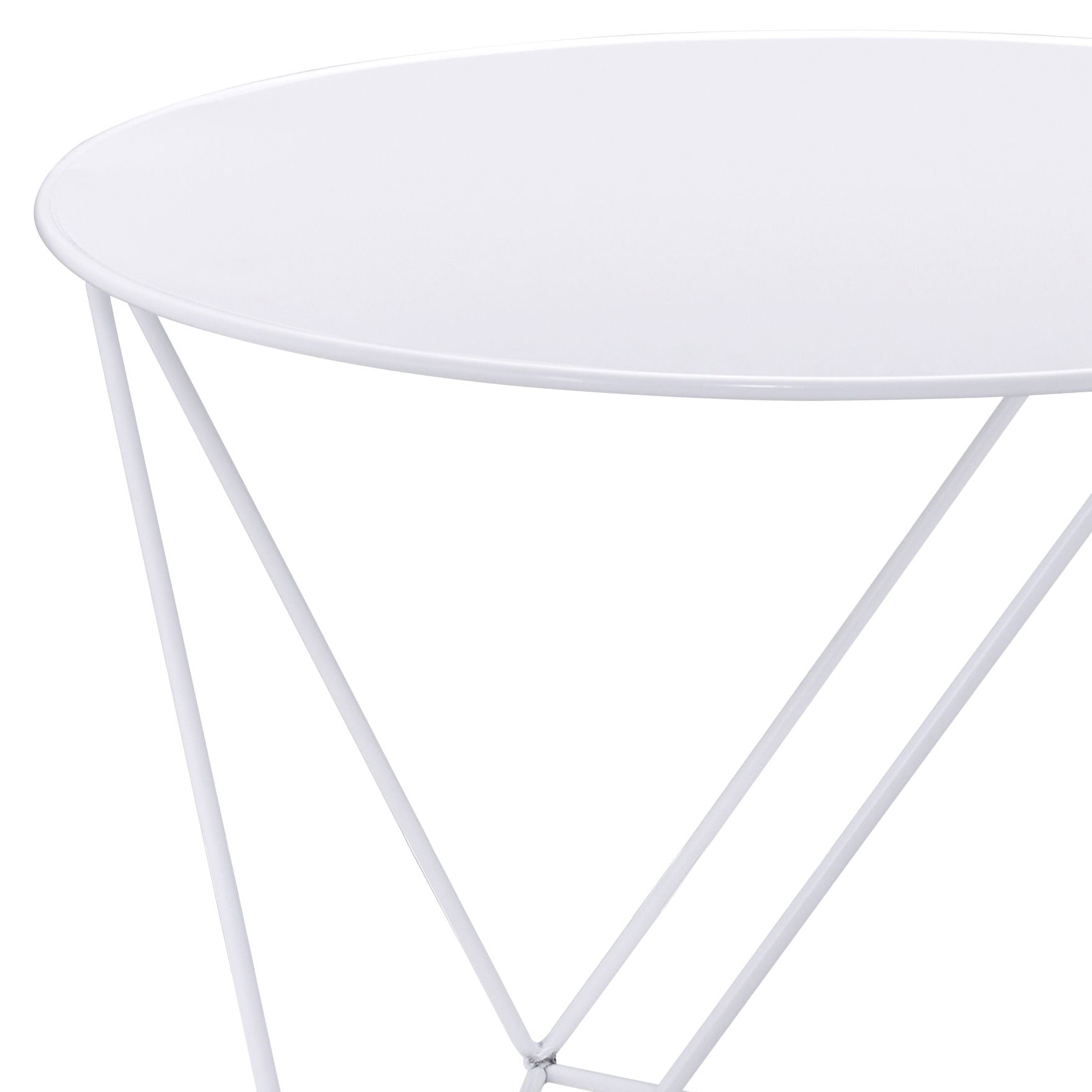 White metal side table with sleek modern design and delicate wire legs